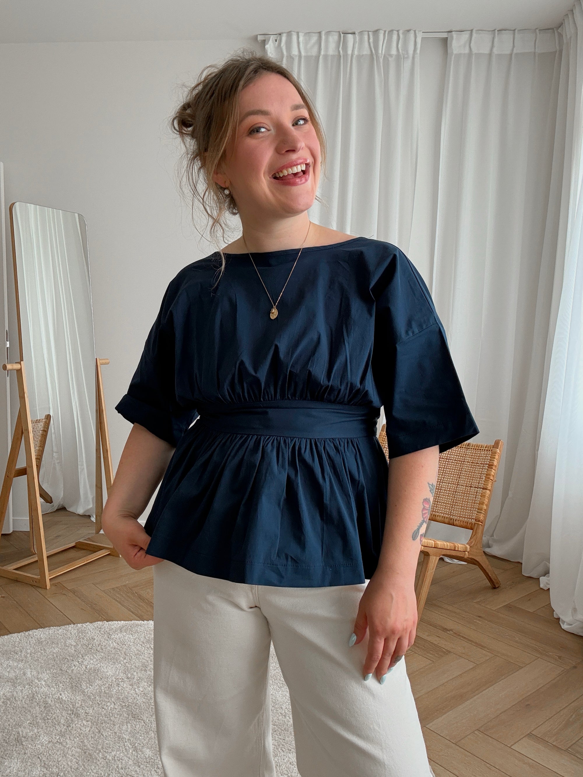 Stevie bow blouse navy