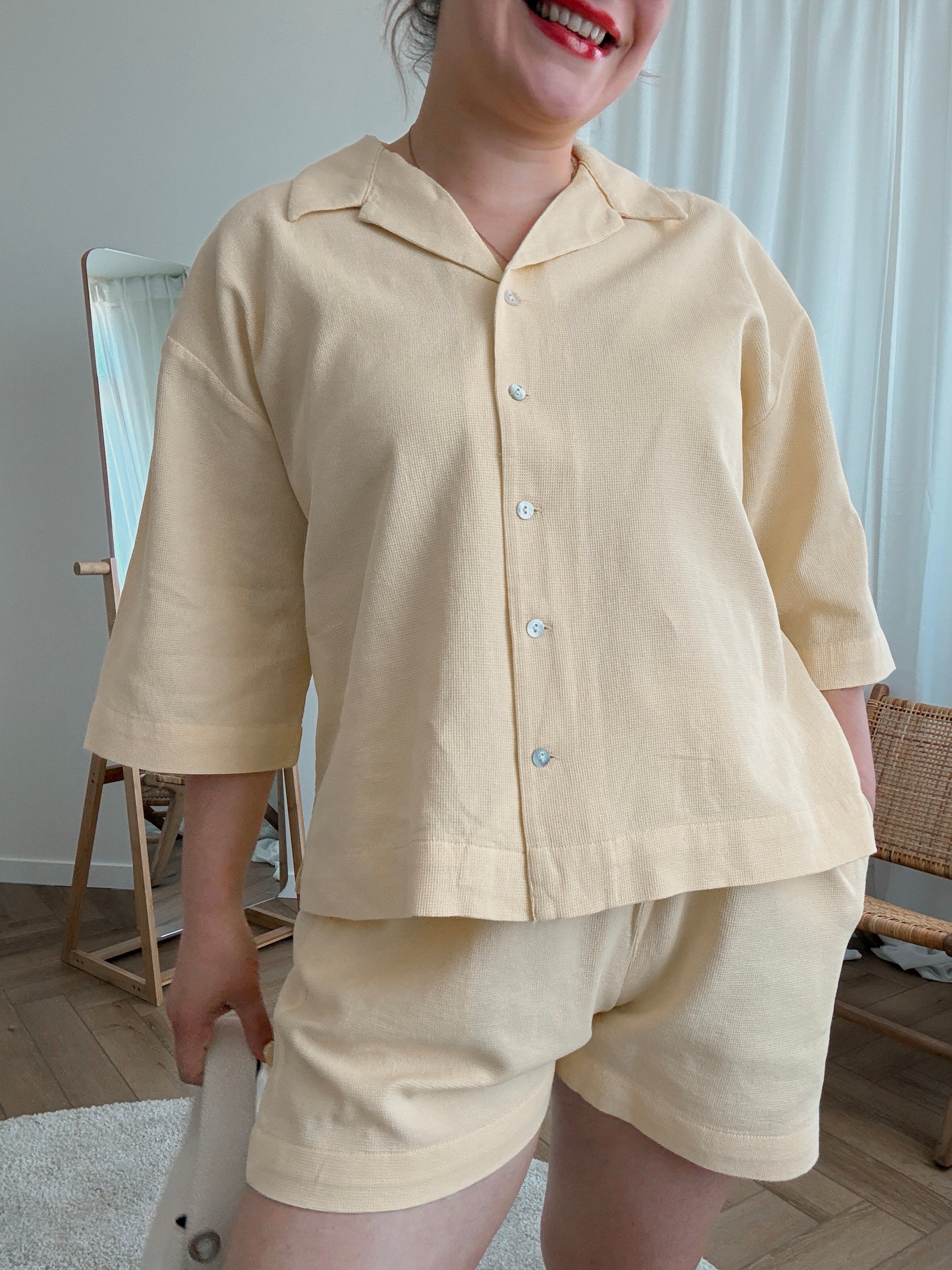 Global waffle shirt yellow