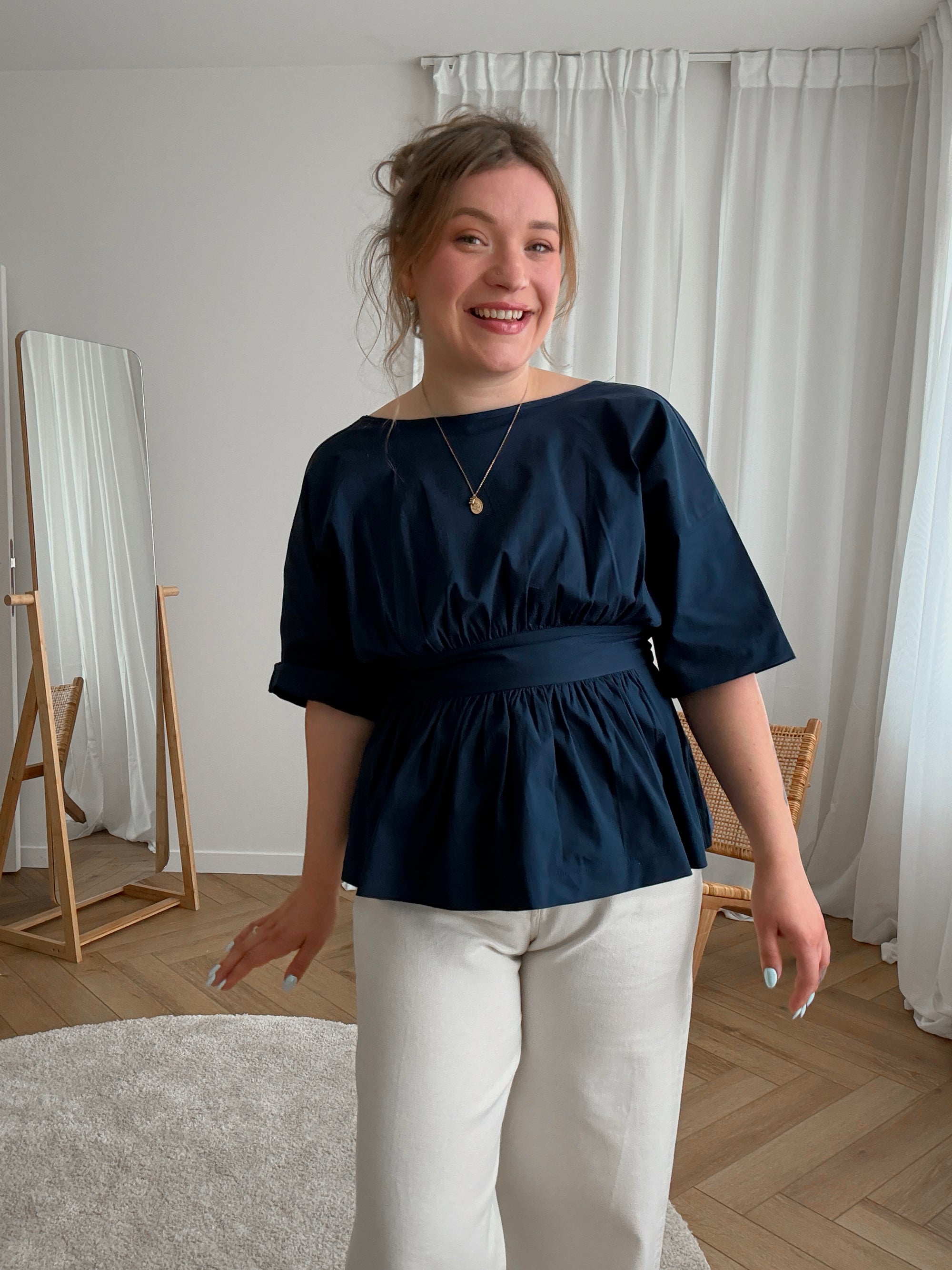 Stevie bow blouse navy