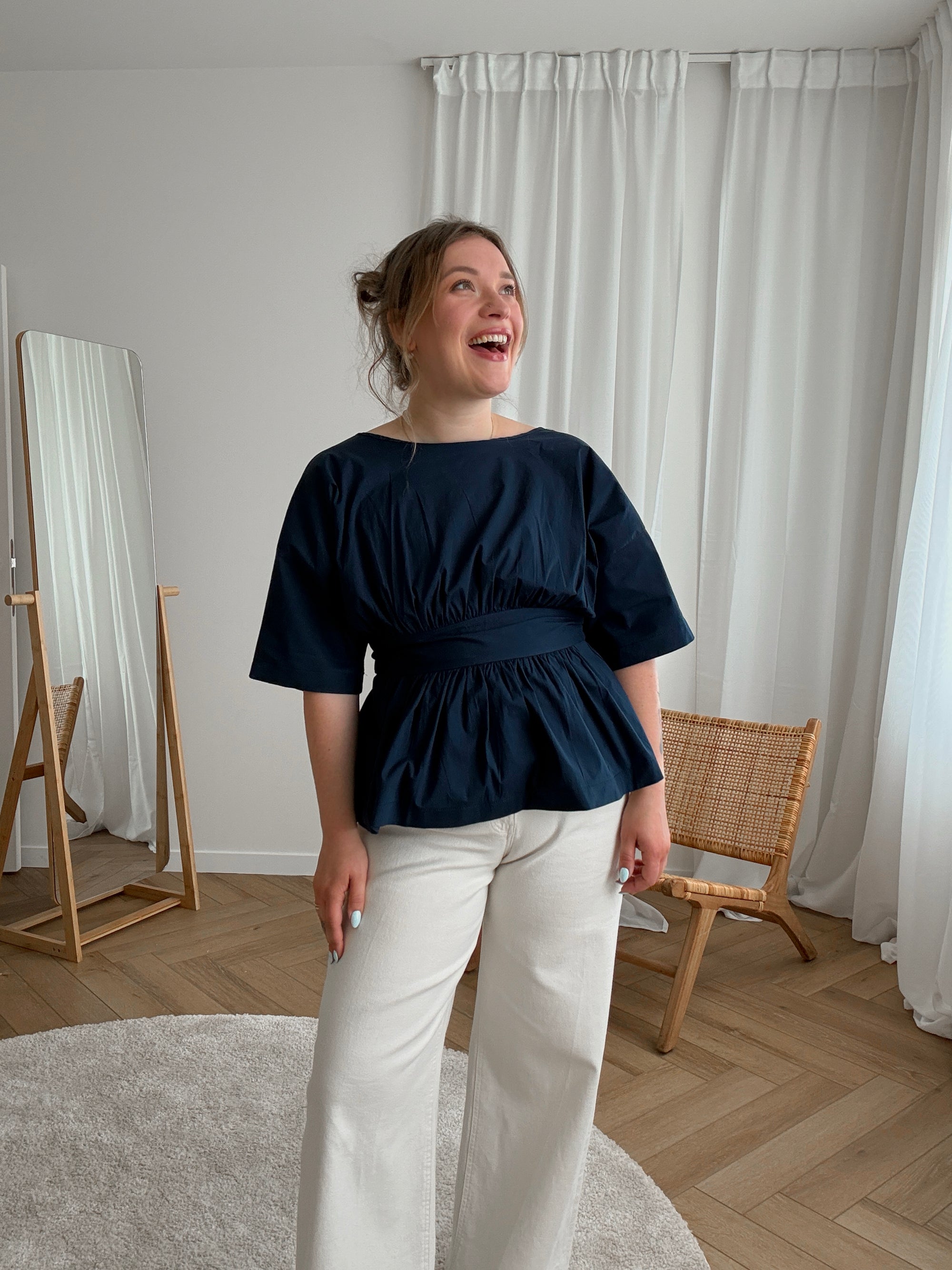 Stevie bow blouse navy
