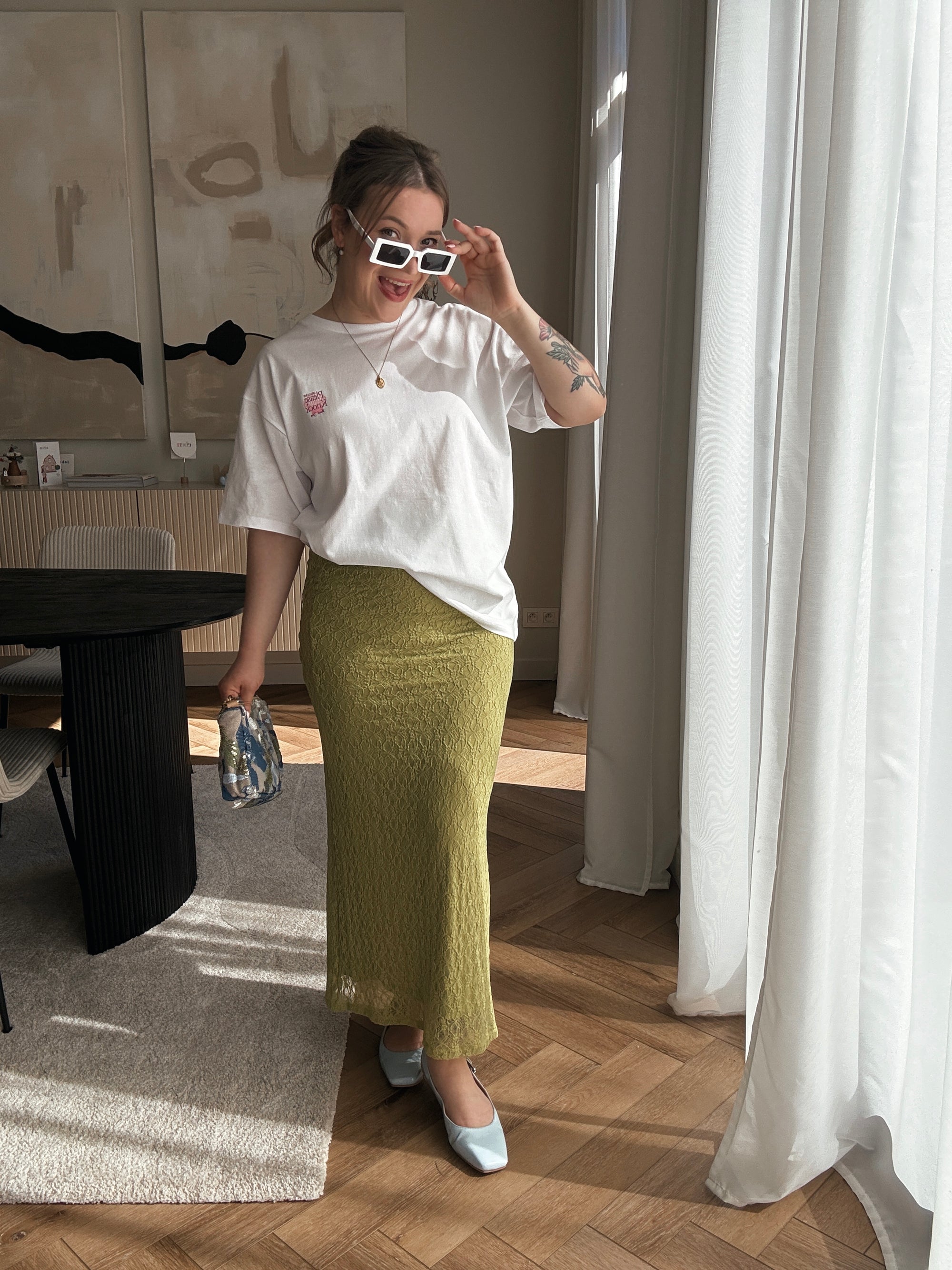 Monroe lace maxiskirt green