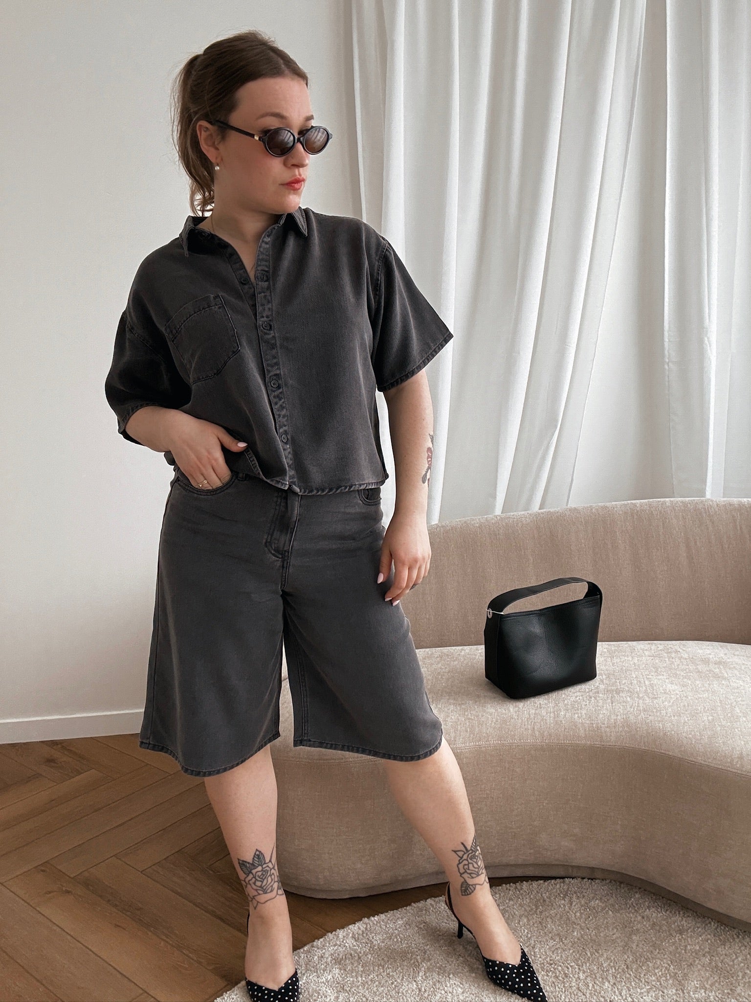 Paulina denim short grey