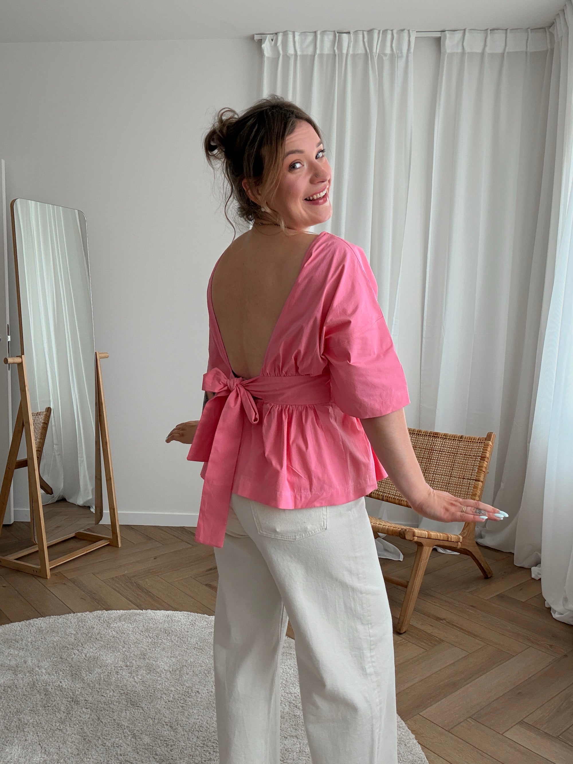 Stevie bow blouse fuchsia