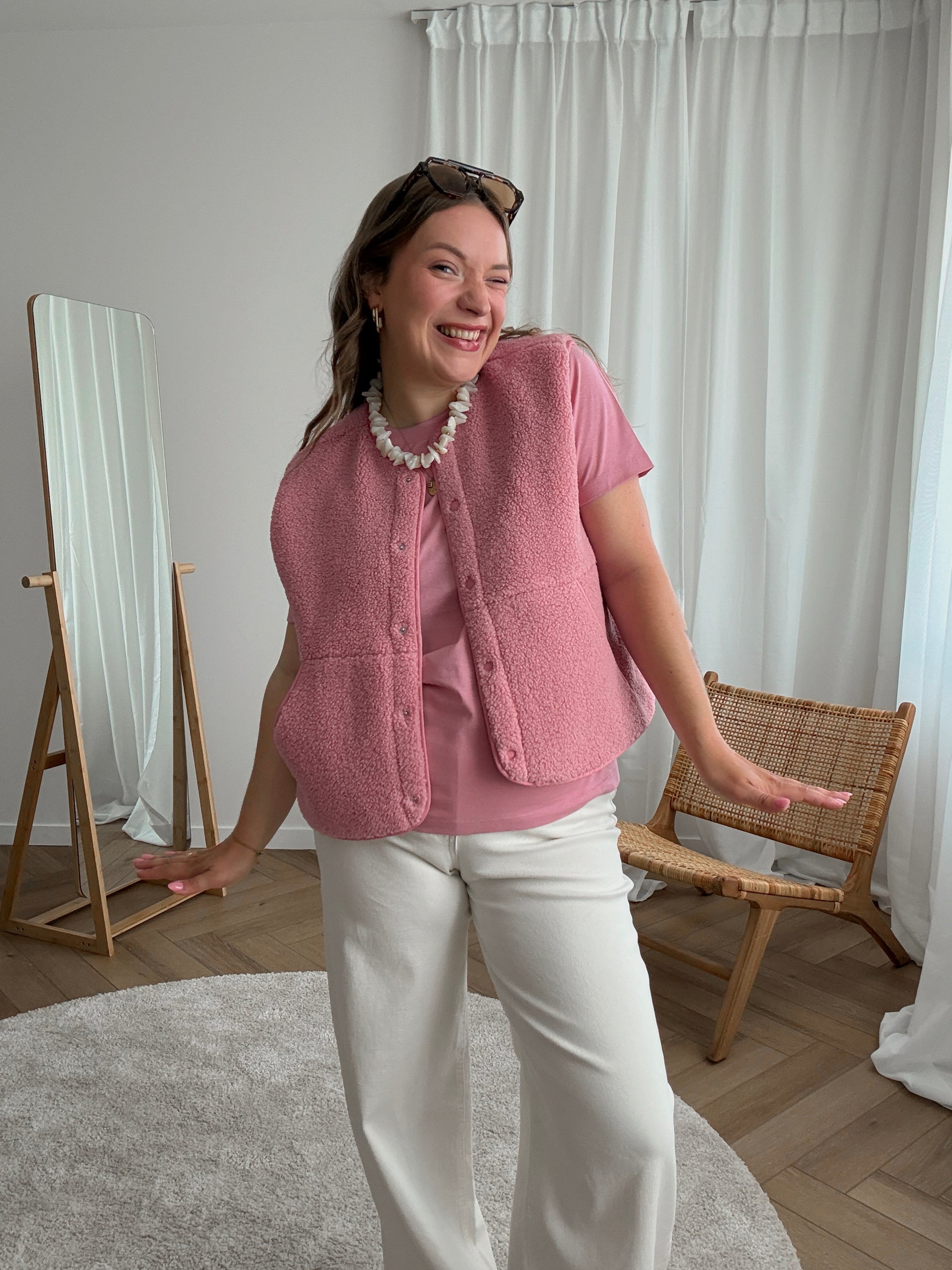 Vera teddy vest -pink