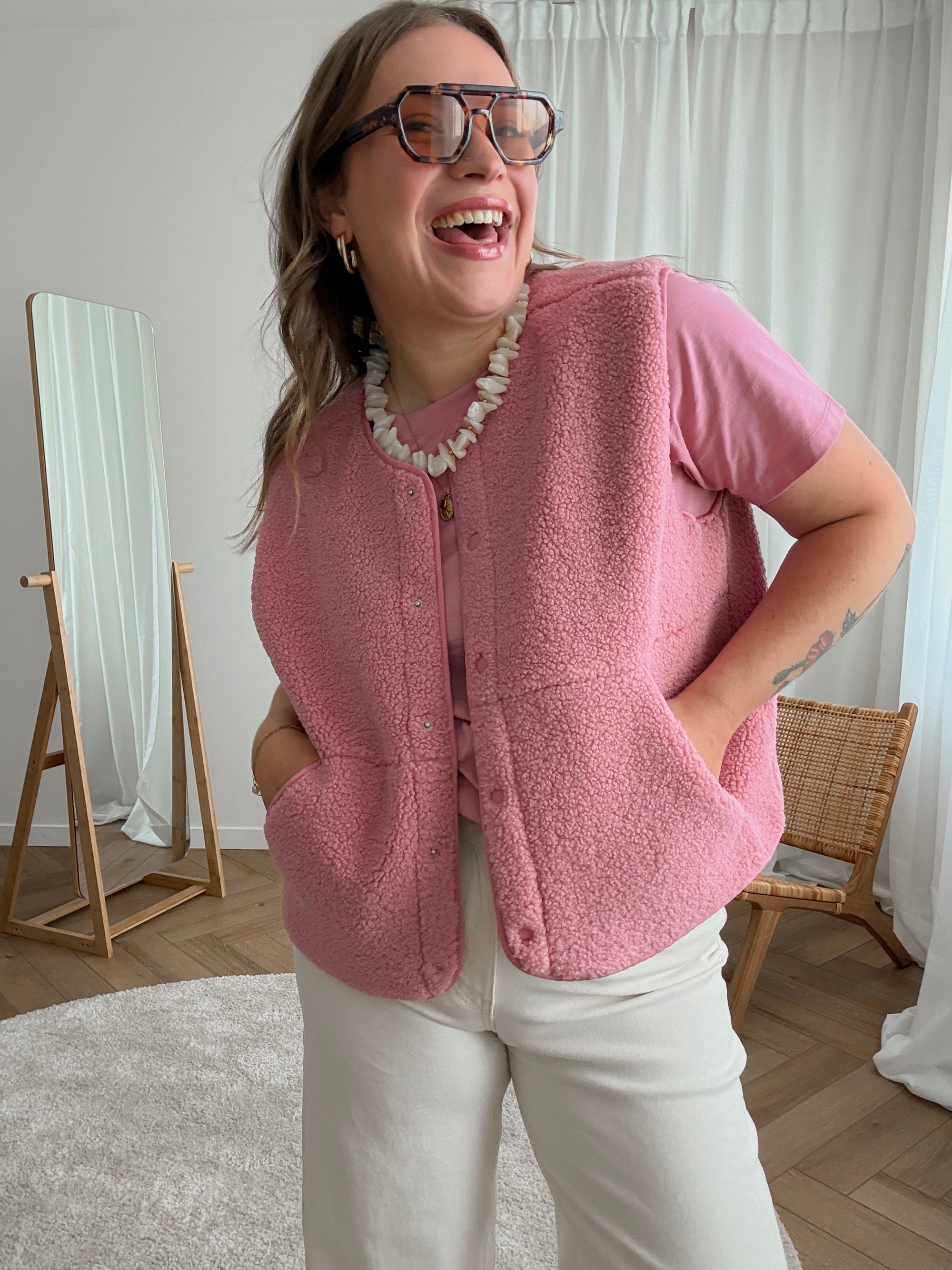 Vera teddy vest -pink