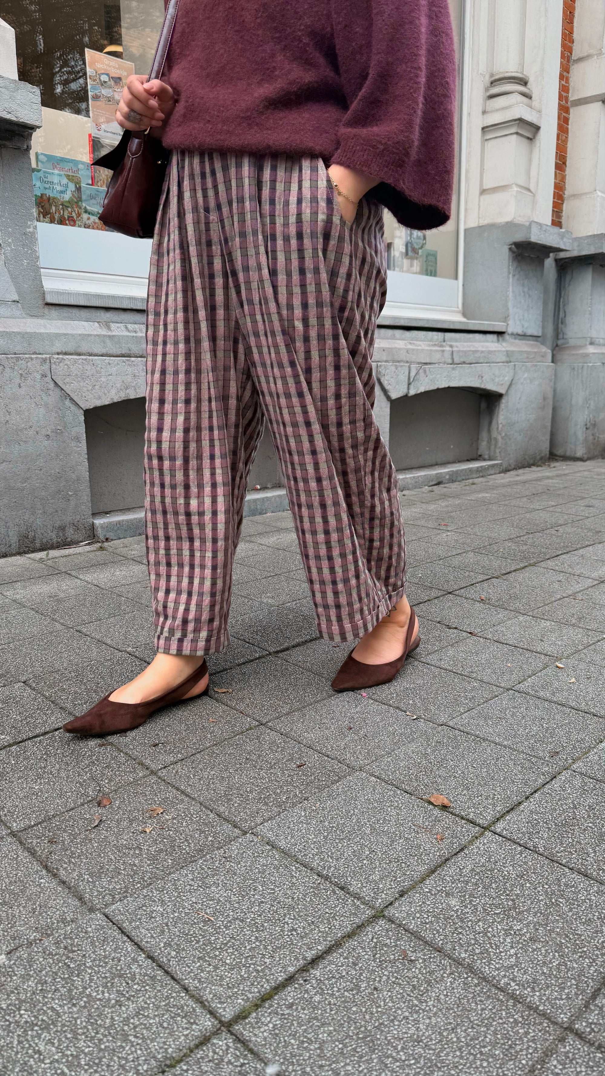 Maite check barrel trousers