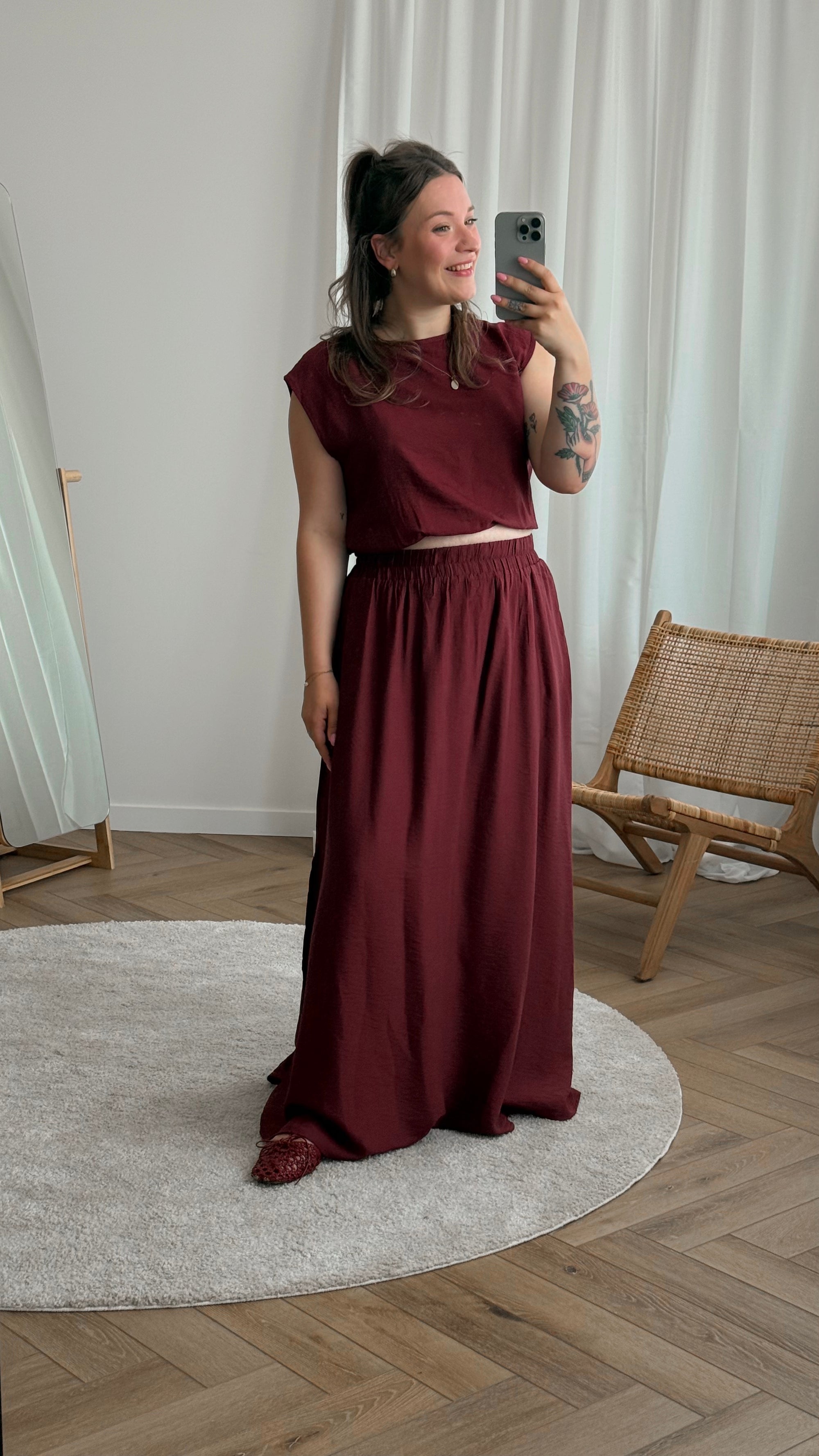 Briar top & skirt set - wine