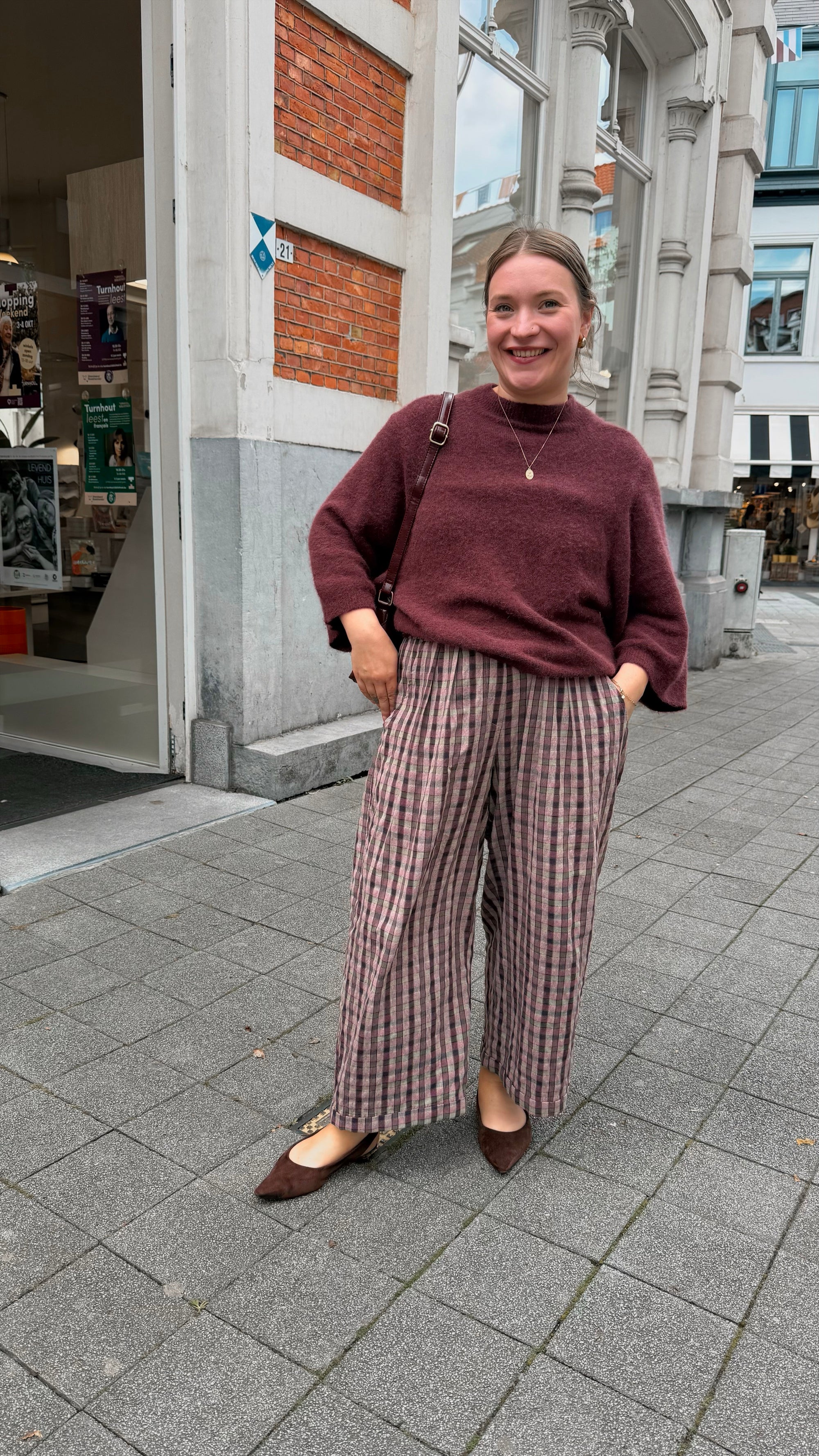 Maite check barrel trousers