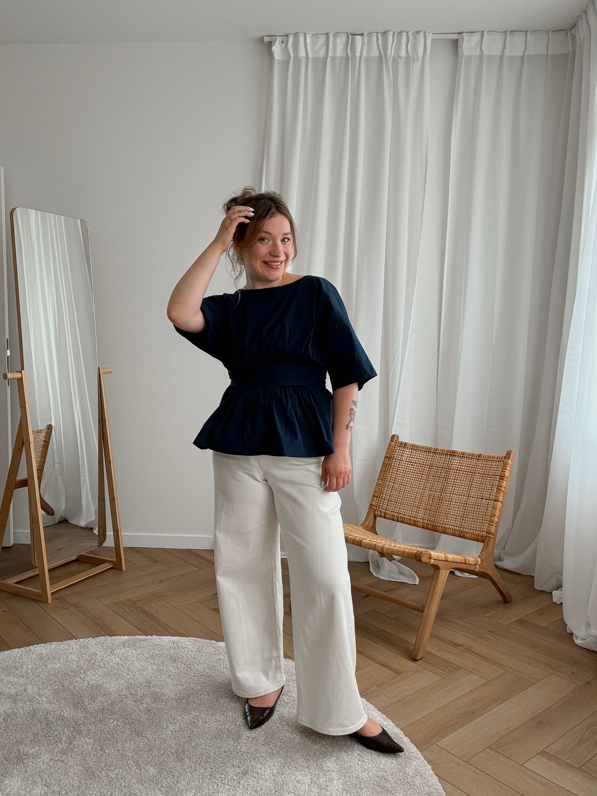 Stevie bow blouse navy