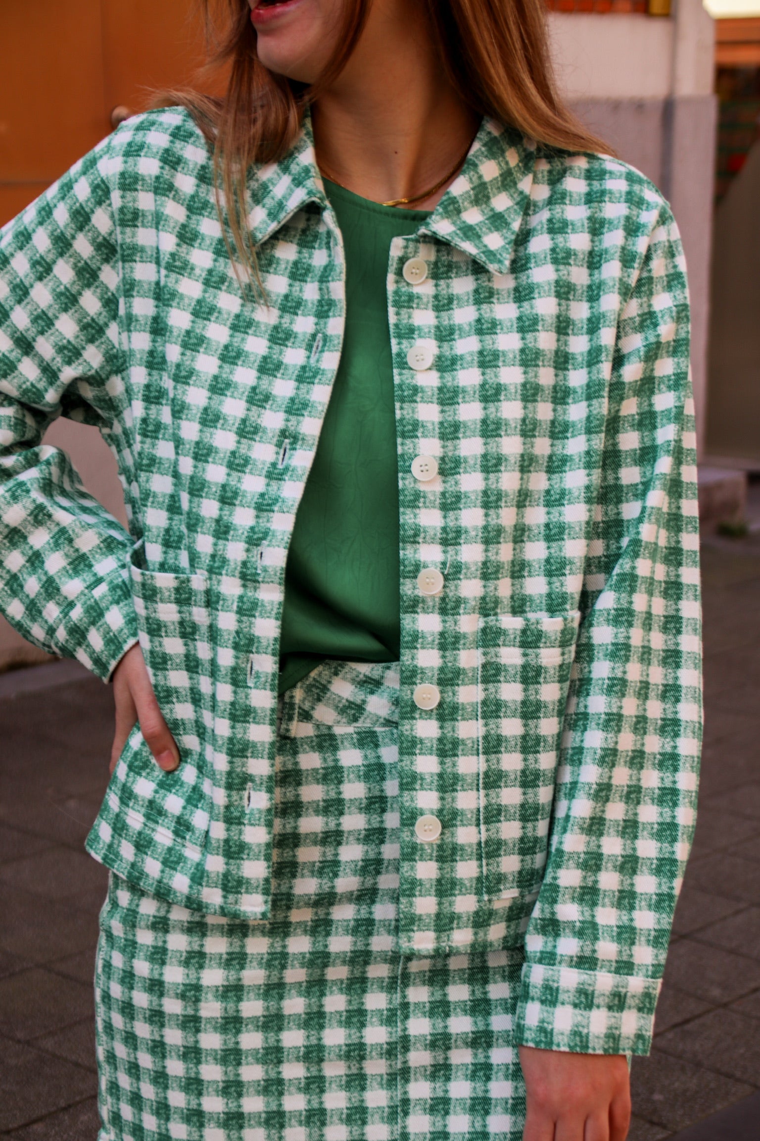 Claire check jacket green