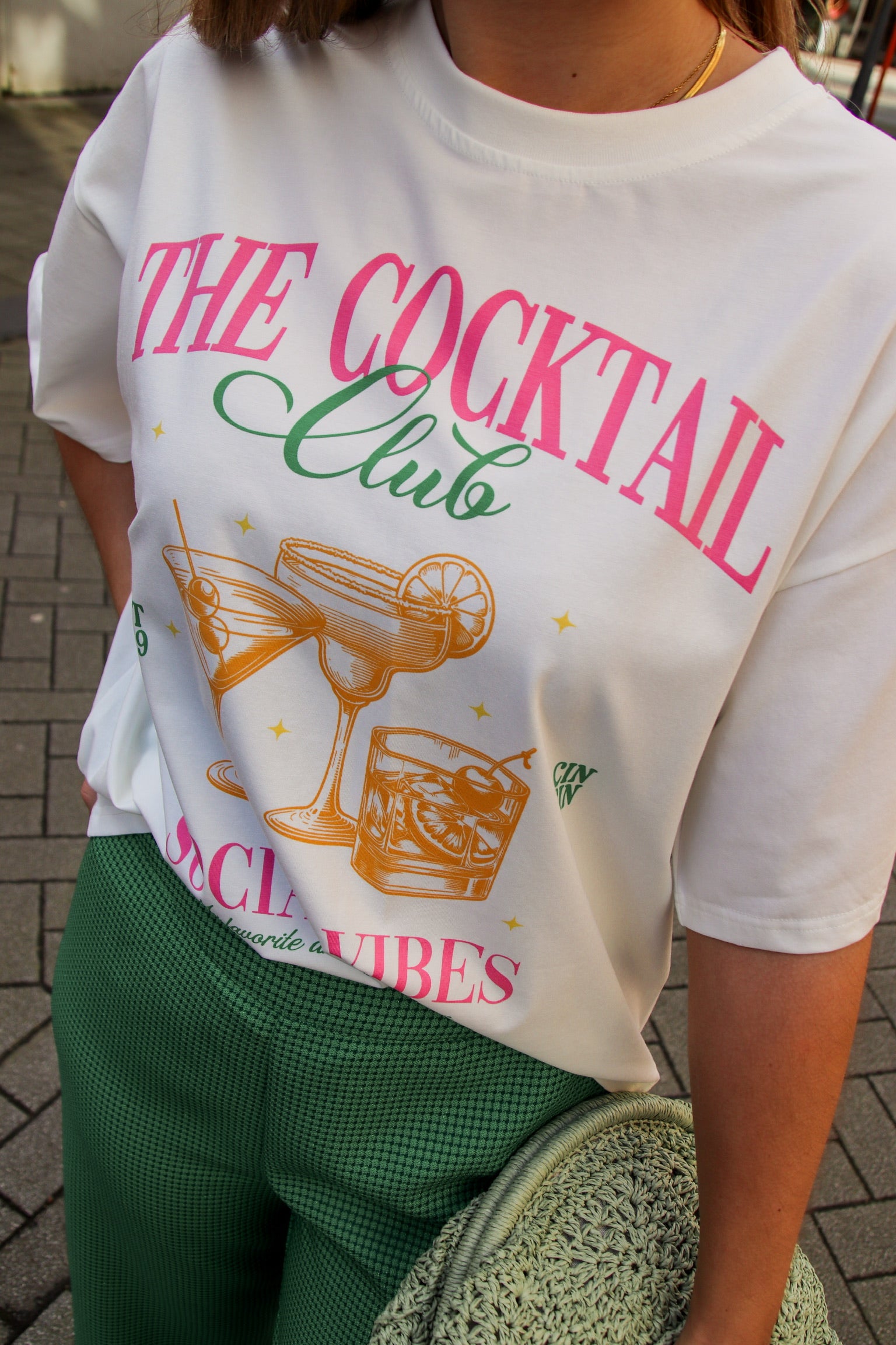 Cocktail club T-shirt pink/green