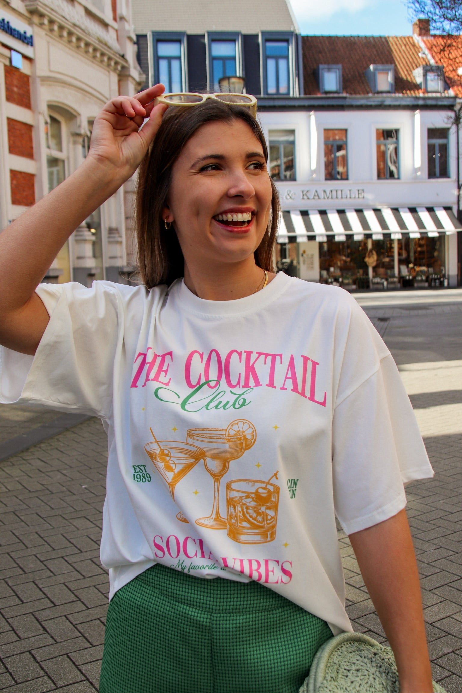 Cocktail club T-shirt pink/green