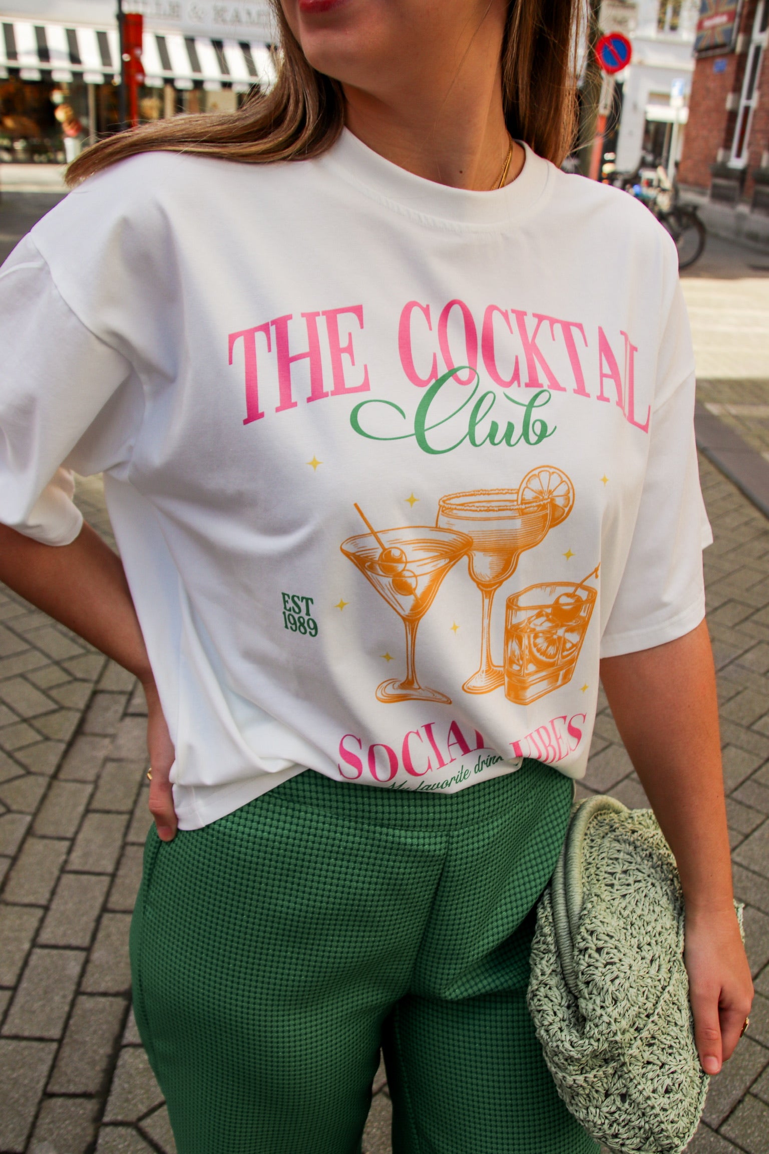 Cocktail club T-shirt pink/green