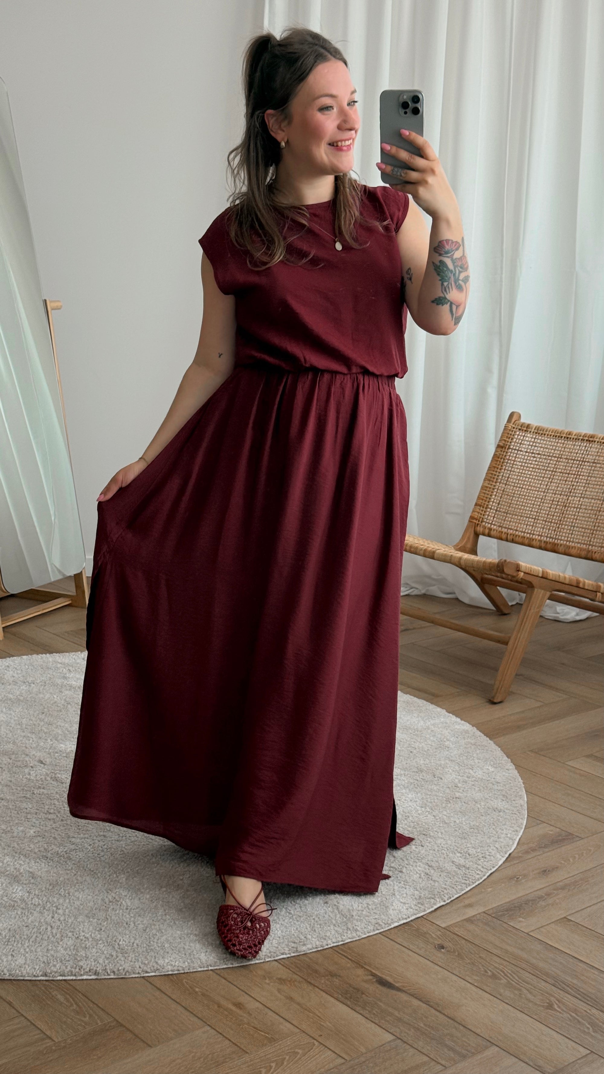 Briar top & skirt set - wine