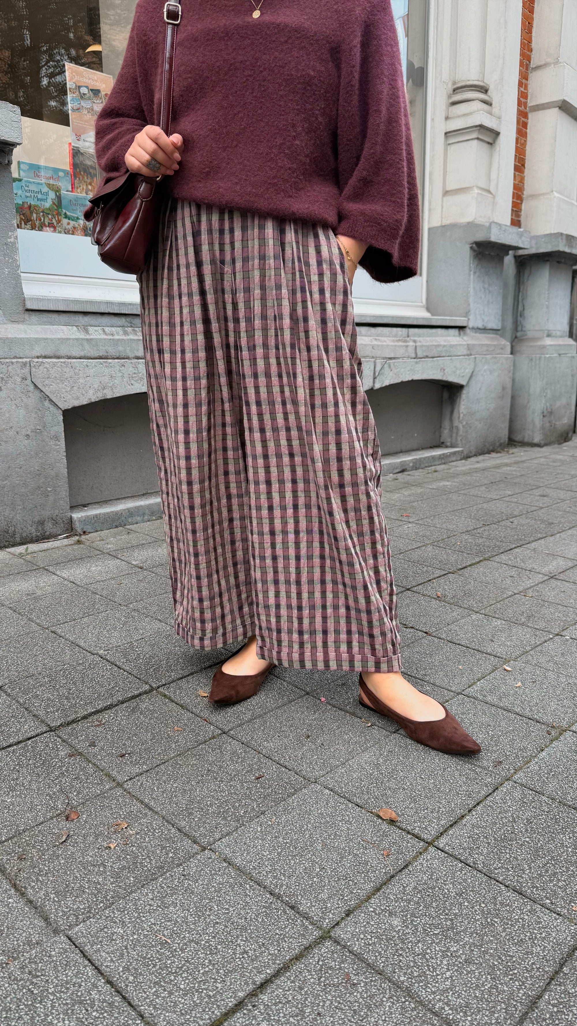 Maite check barrel trousers