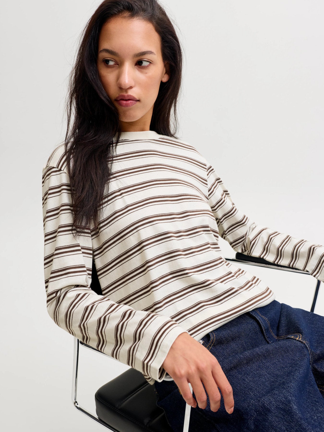 Sophia boxy striped longsleeve -vanilla