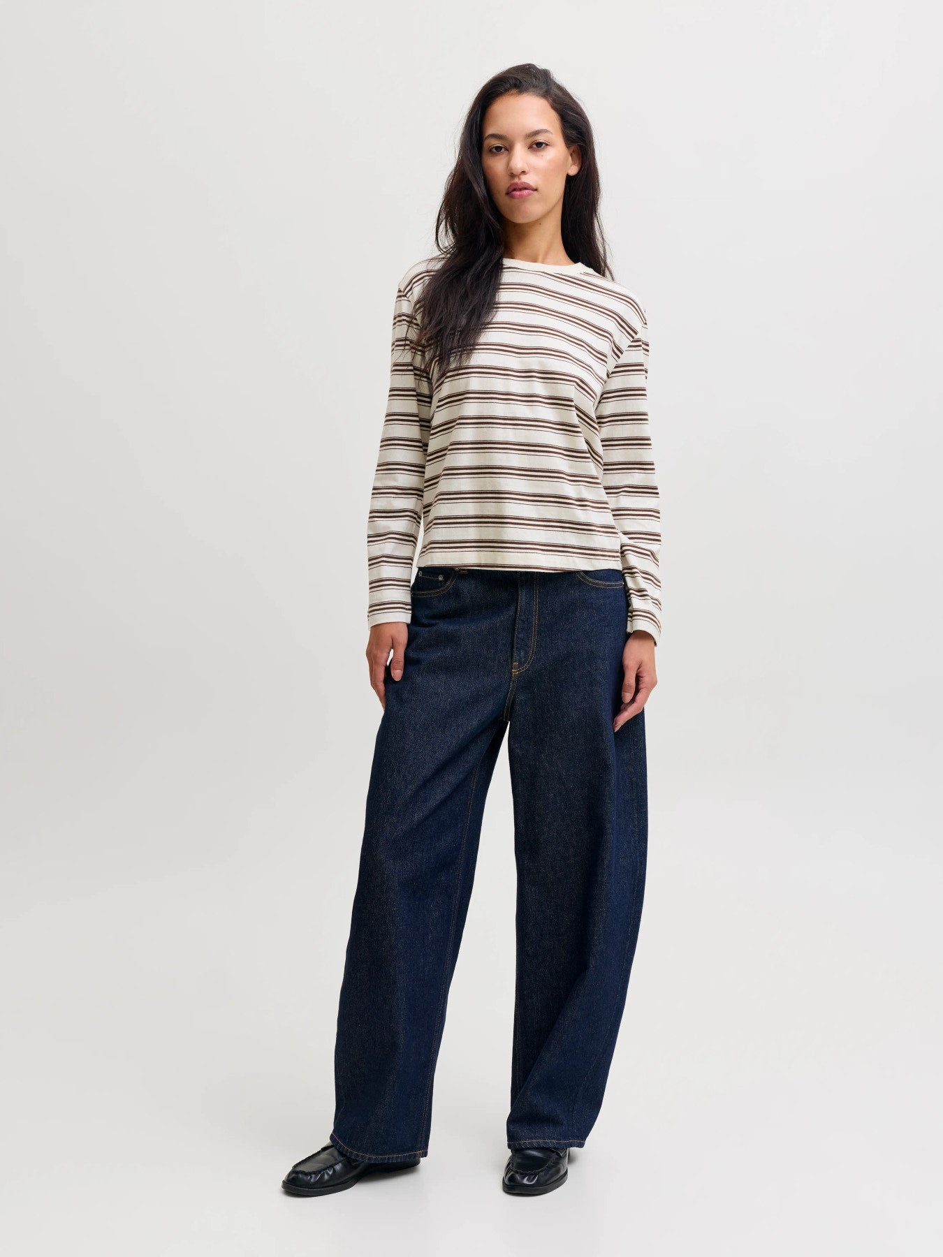 Sophia boxy striped longsleeve -vanilla