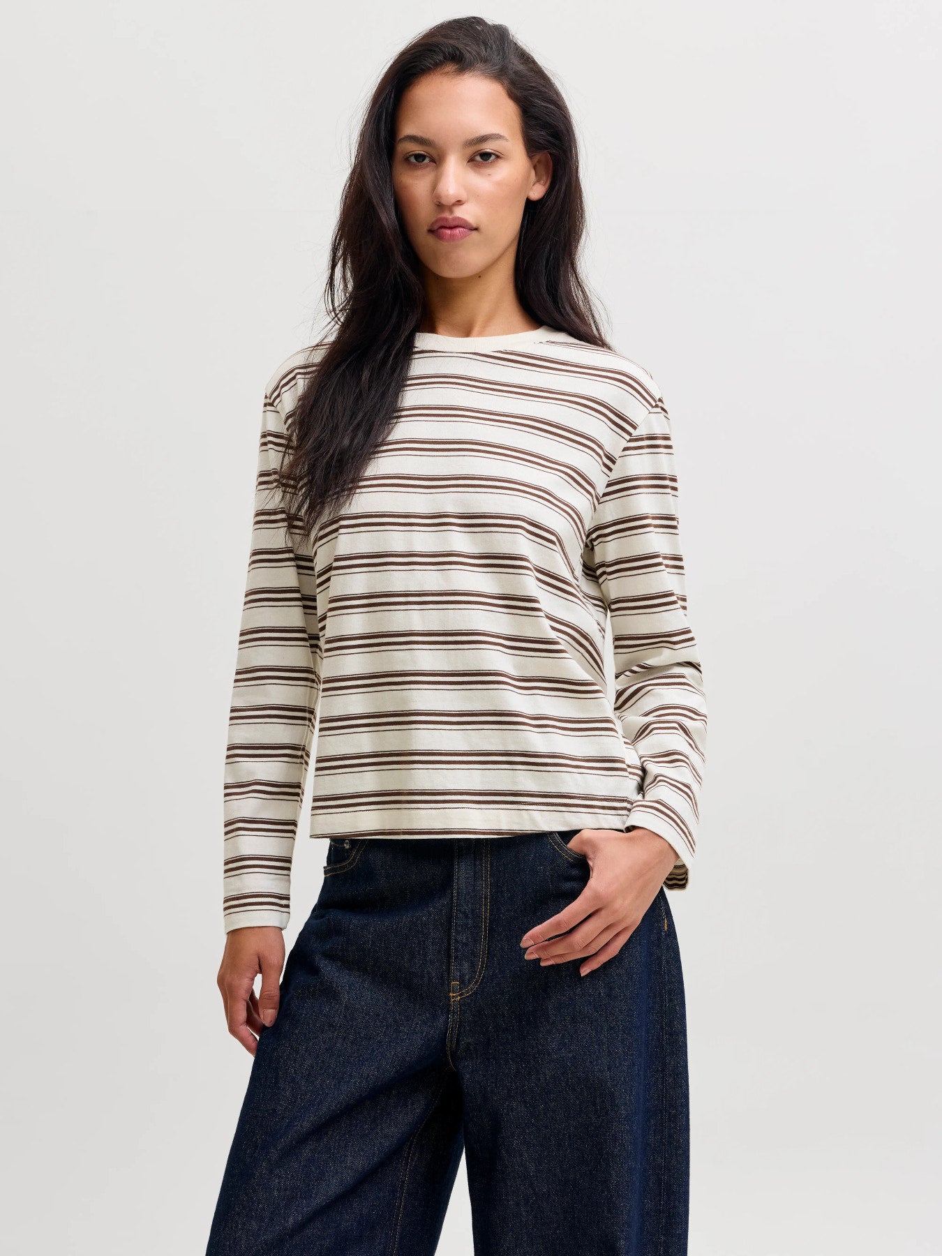 Sophia boxy striped longsleeve -vanilla