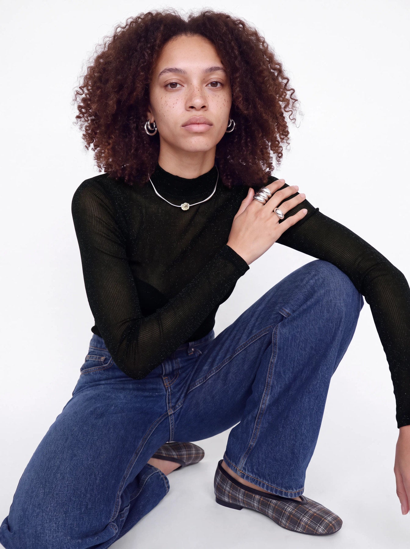 Minna mesh glitter top - black
