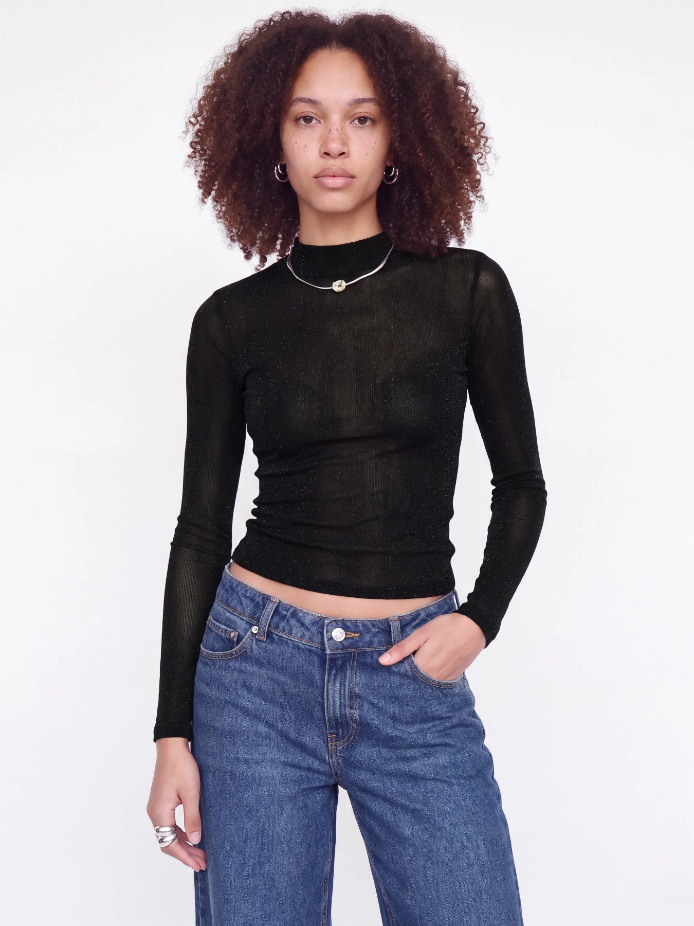 Minna mesh glitter top - black