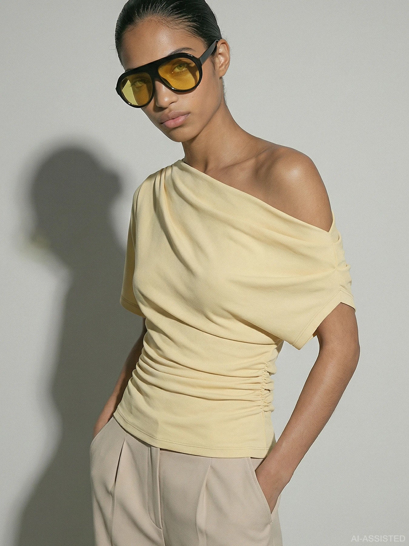 Kamma draped off-shoulder top