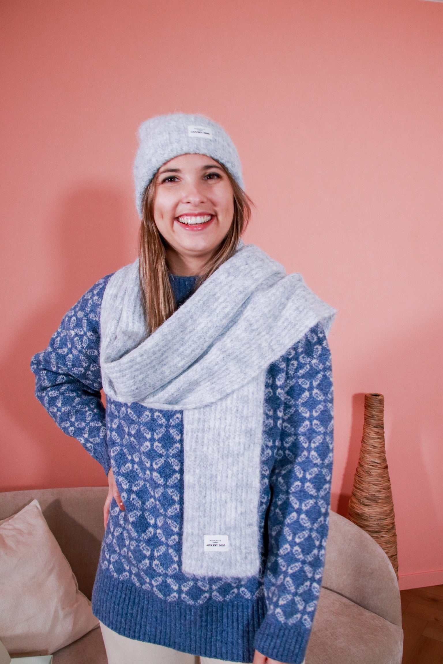 Katherine gift box scarf and beanie grey melange