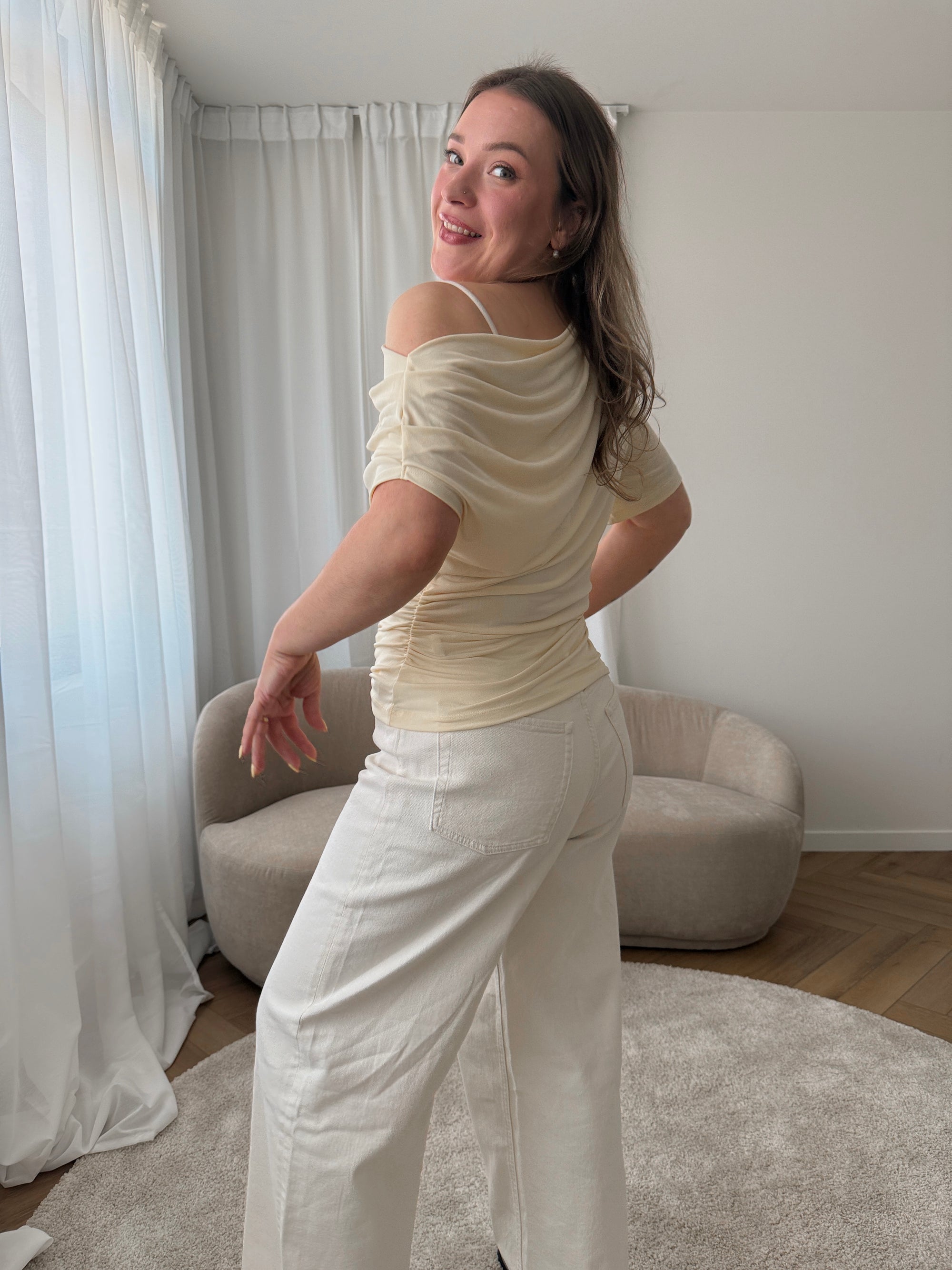 Kamma draped off-shoulder top