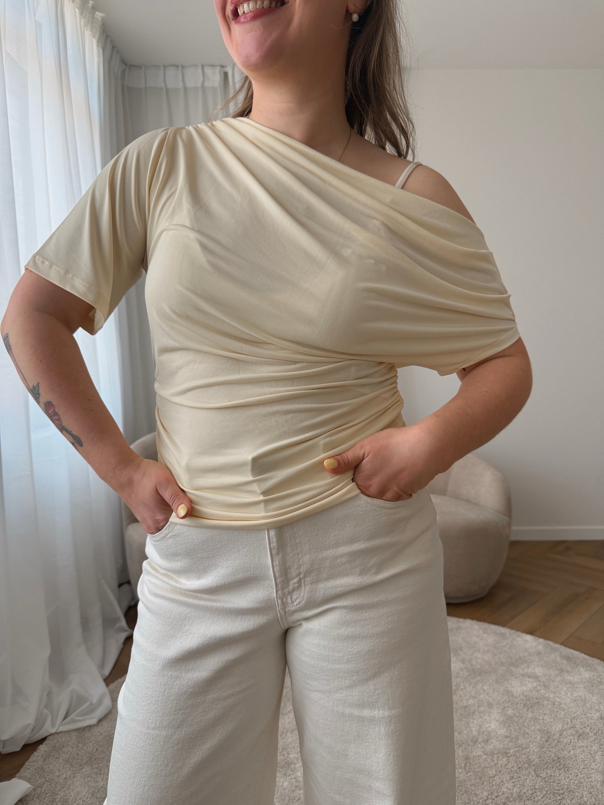 Kamma draped off-shoulder top