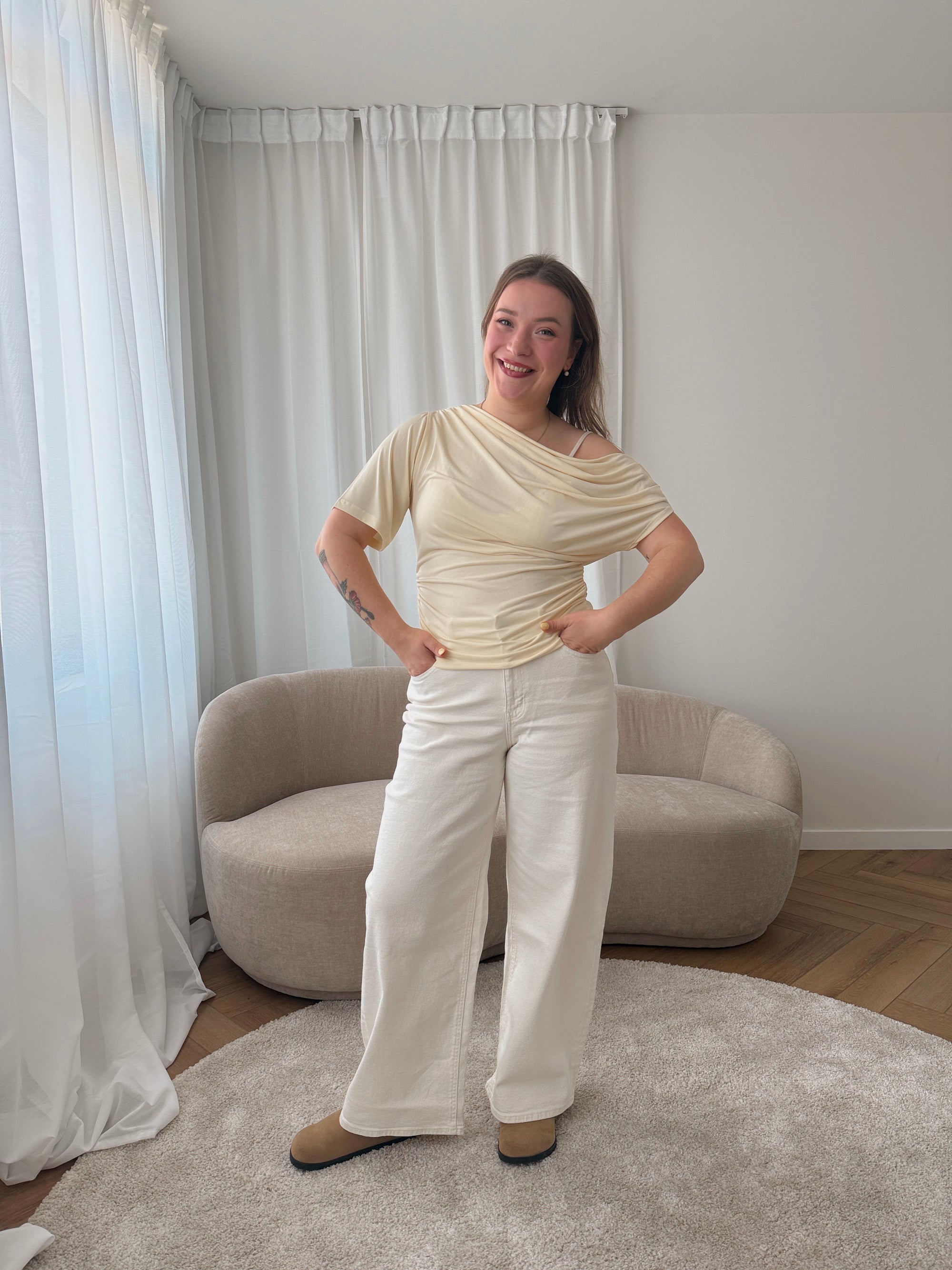 Kamma draped off-shoulder top
