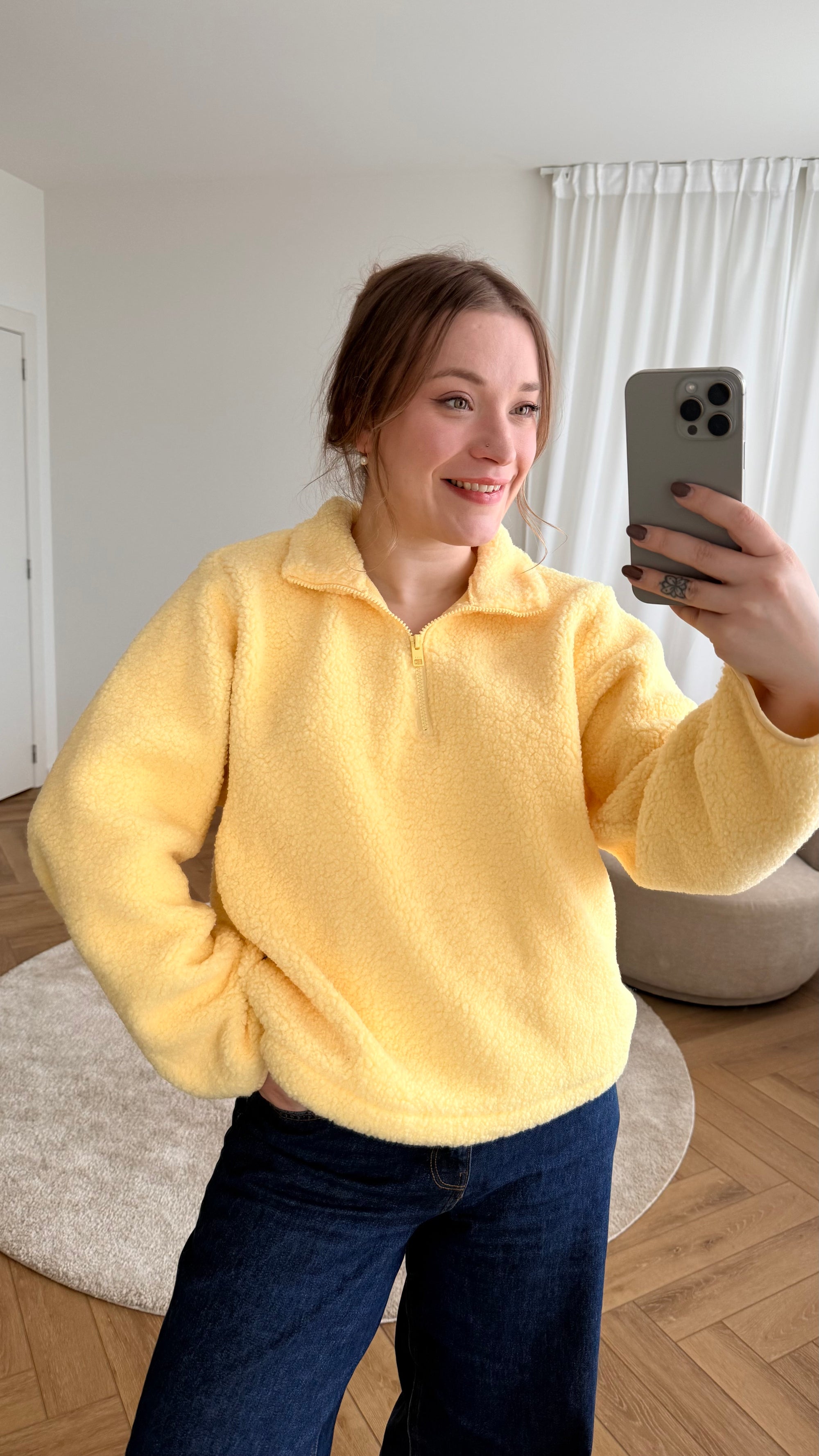 Vera yellow halfzip teddy sweater