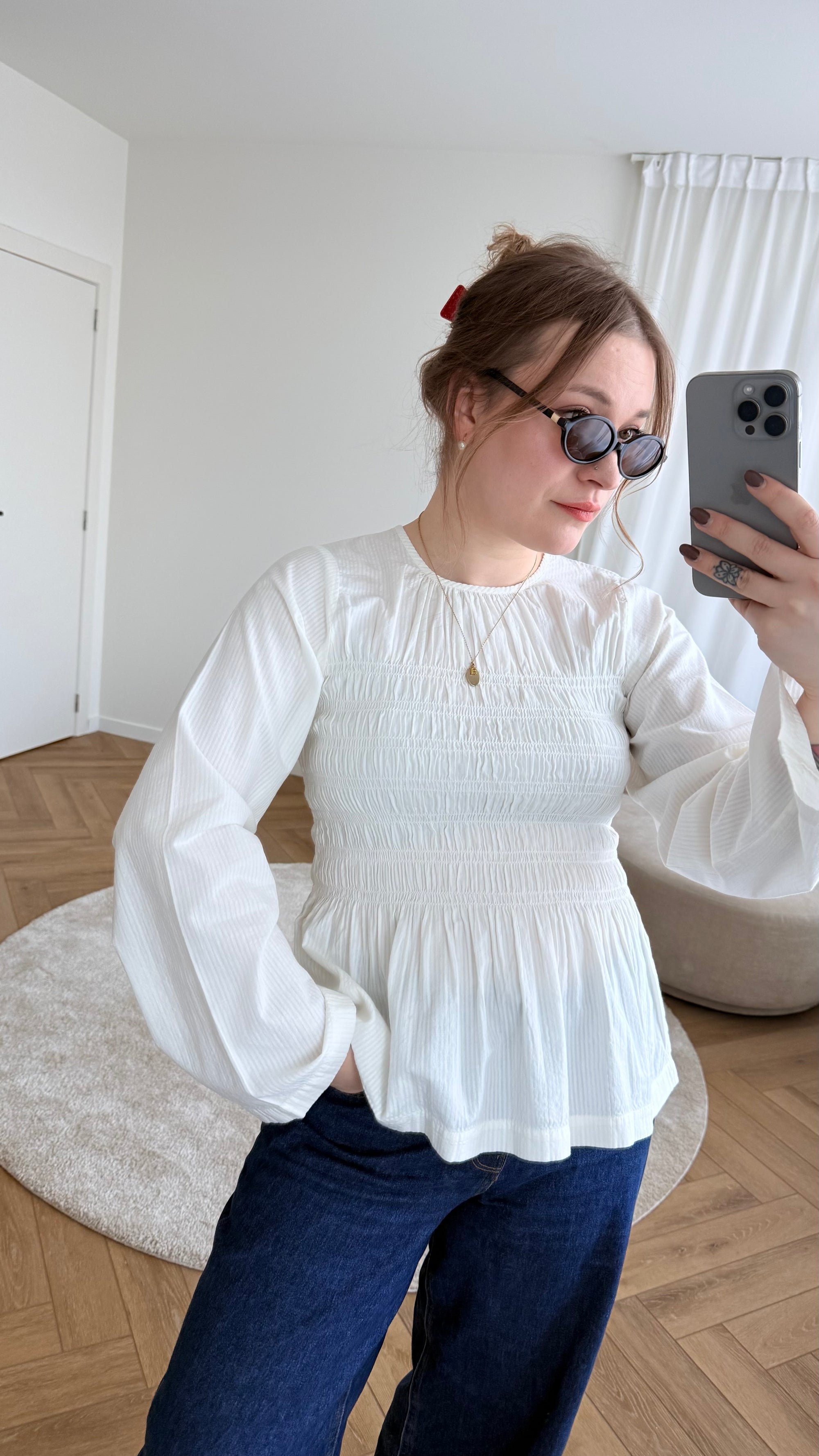 Lina smock blouse white