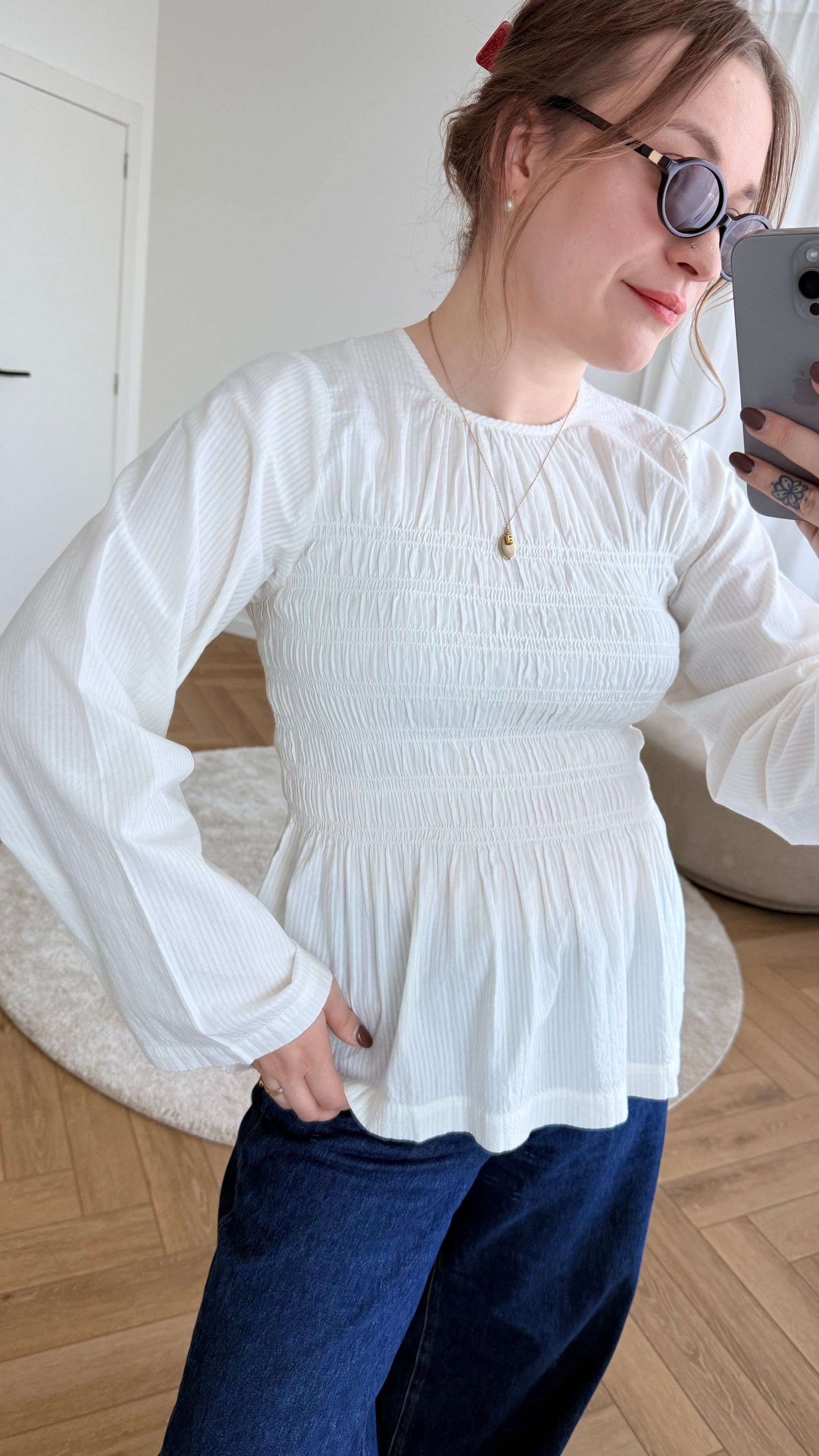 Lina smock blouse white