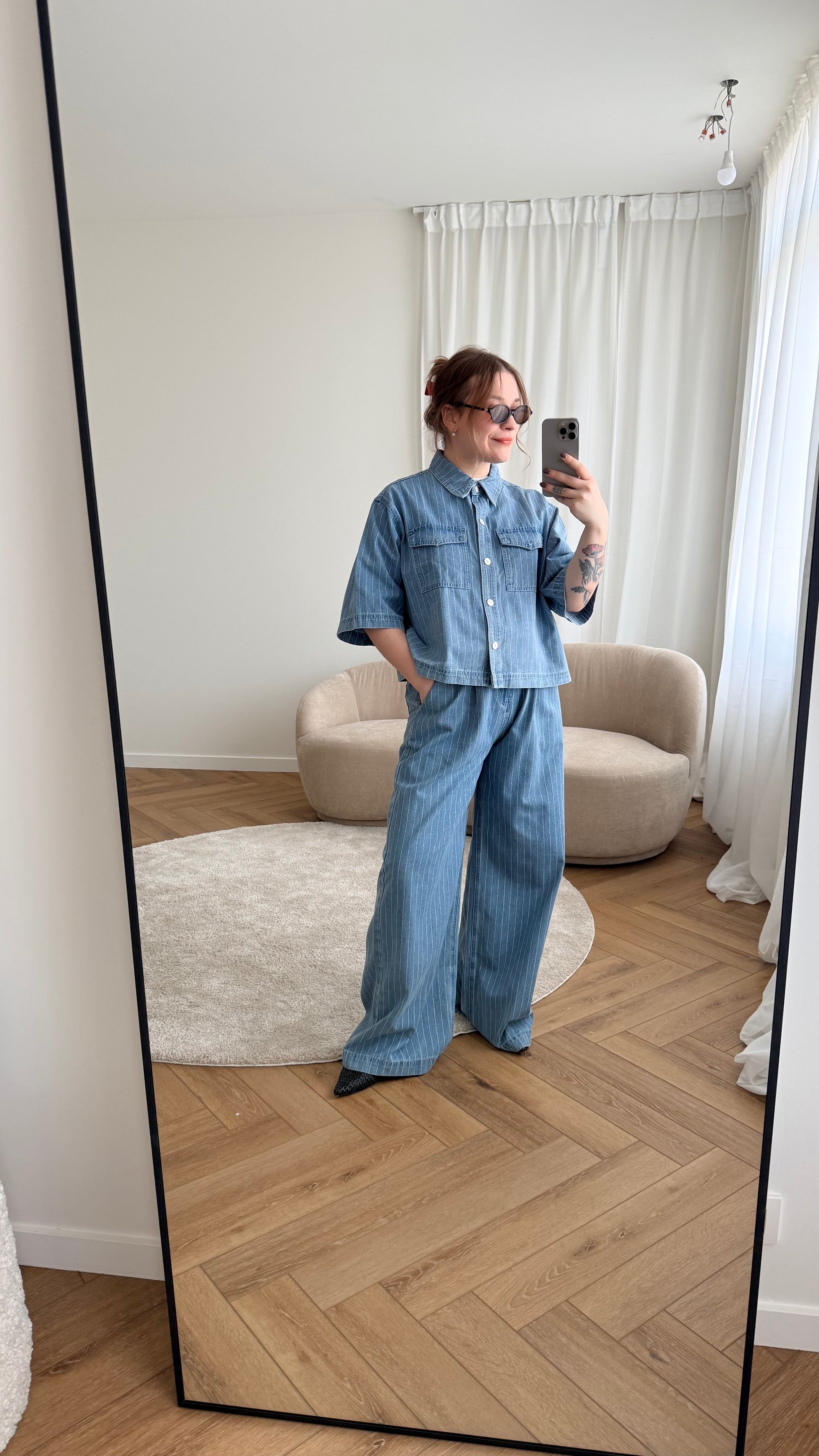 Pompon striped jeans