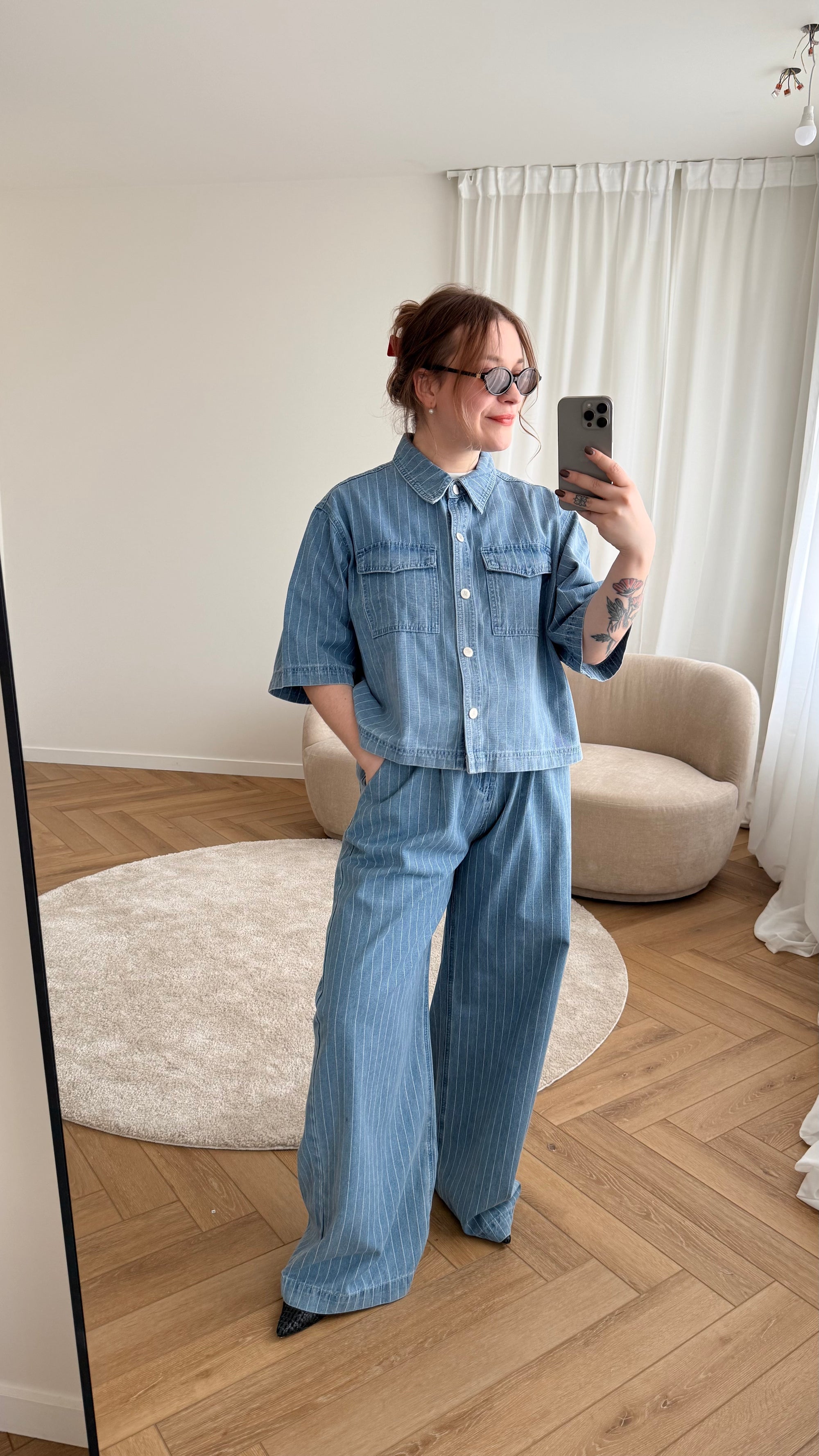 Pompon striped jeans