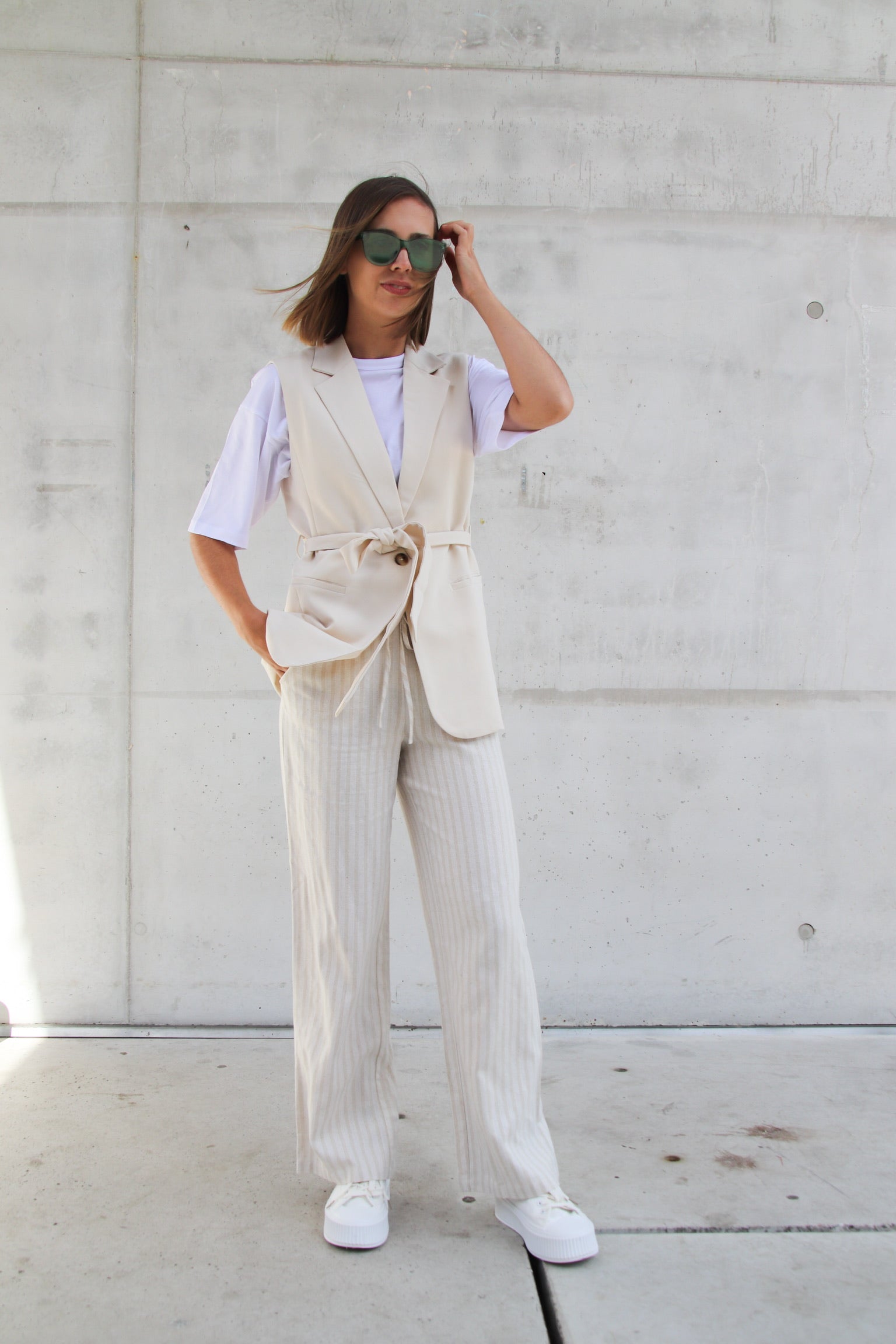 Holly linnen striped trousers beige