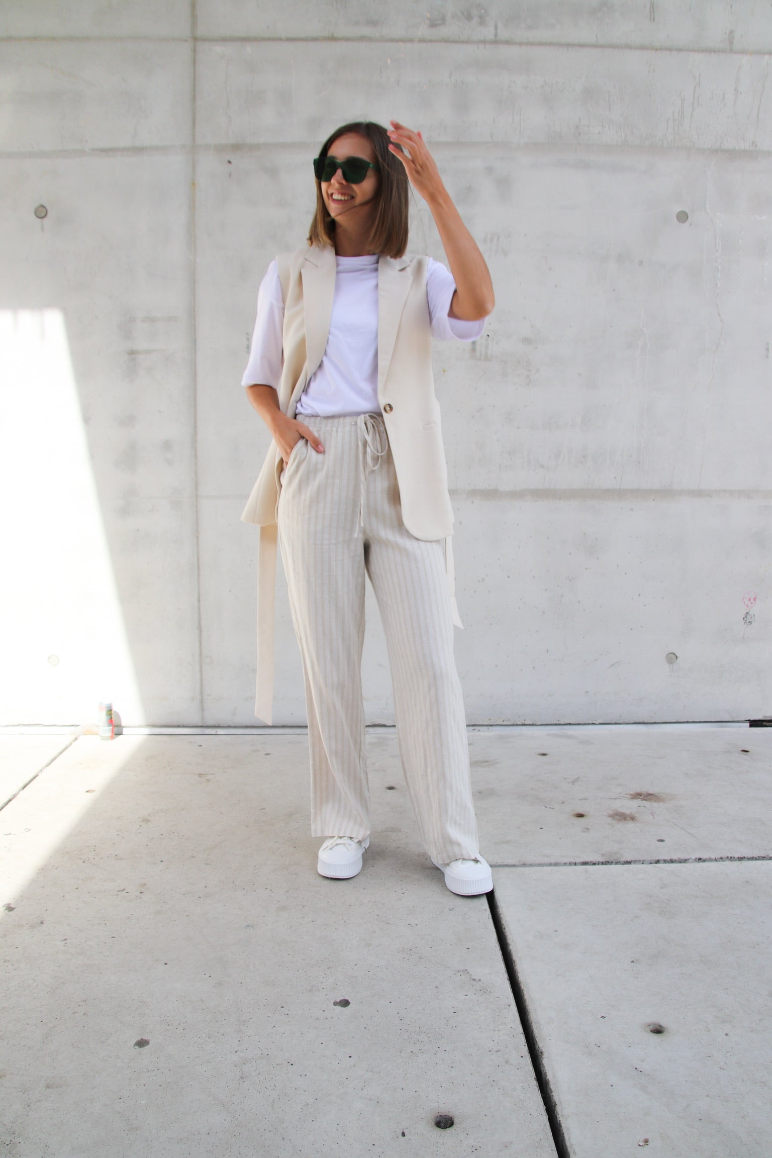 Holly linnen striped trousers beige