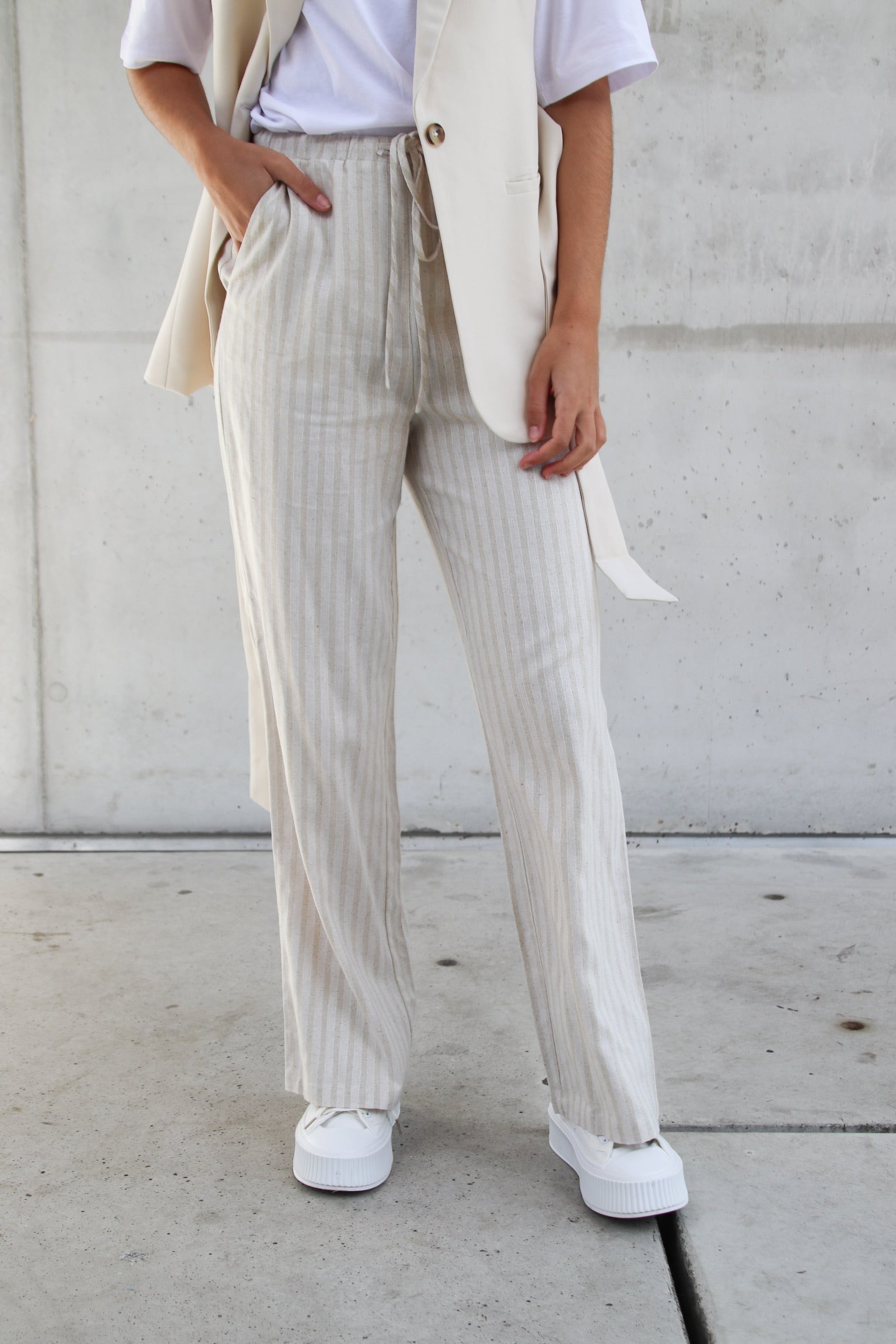 Holly linnen striped trousers beige