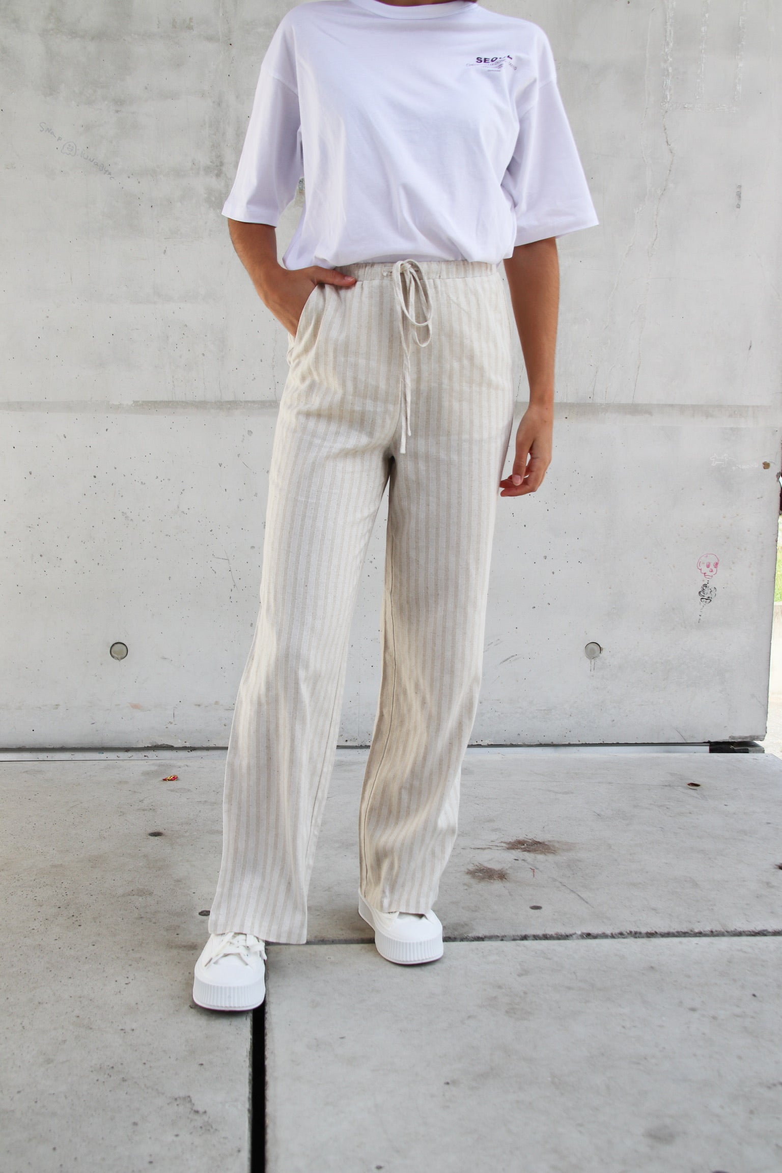 Holly linnen striped trousers beige