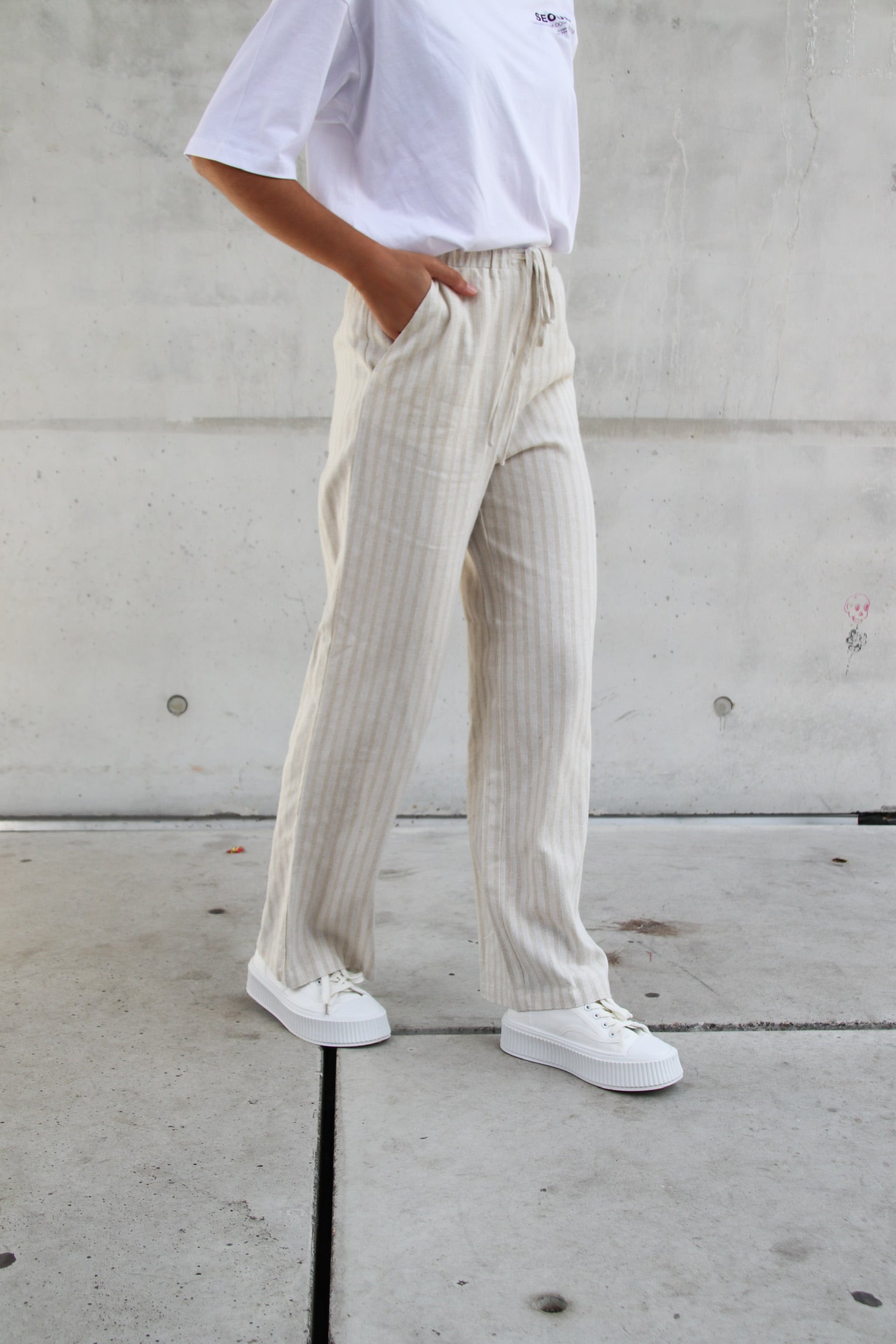 Holly linnen striped trousers beige