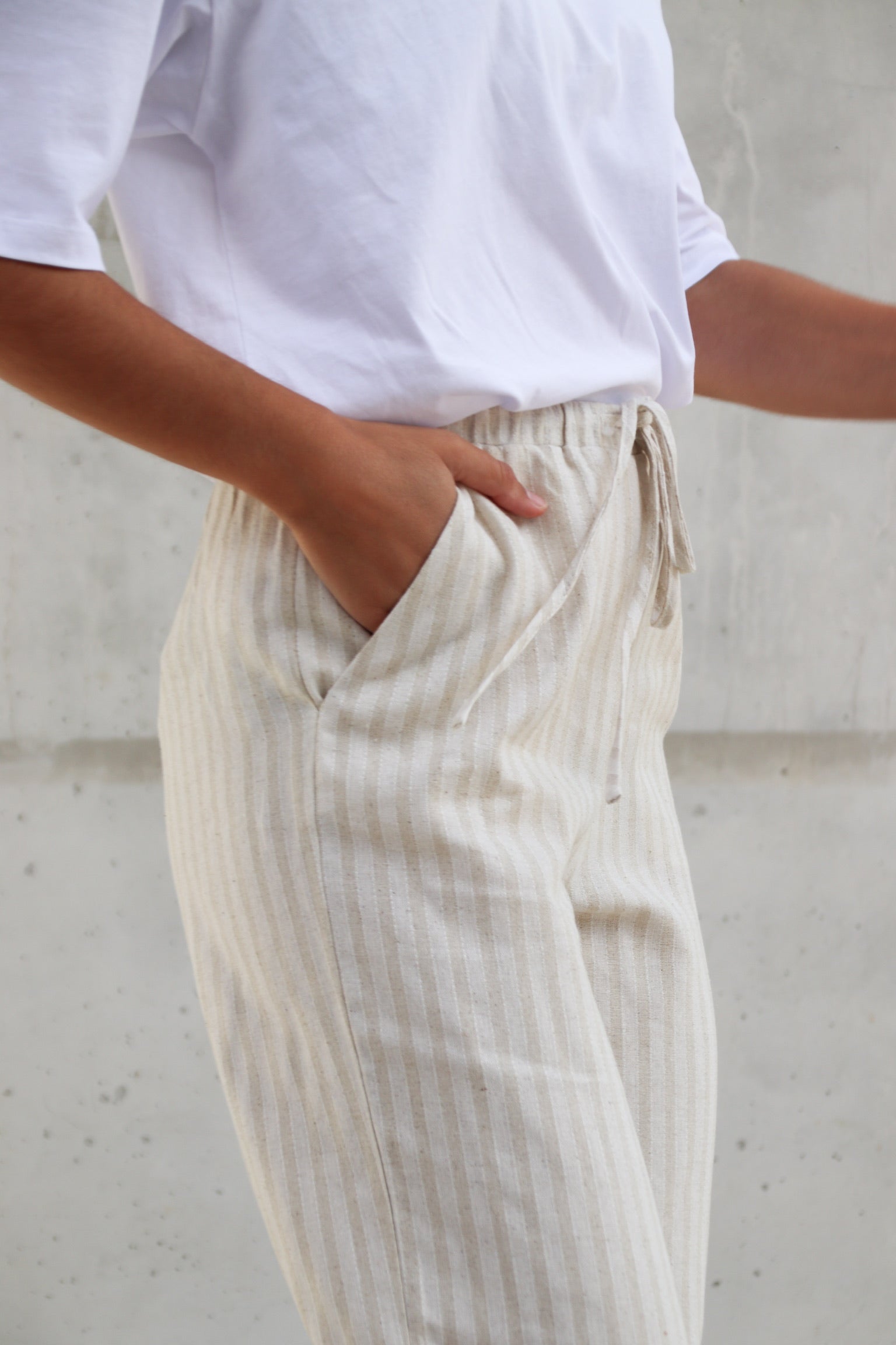 Holly linnen striped trousers beige