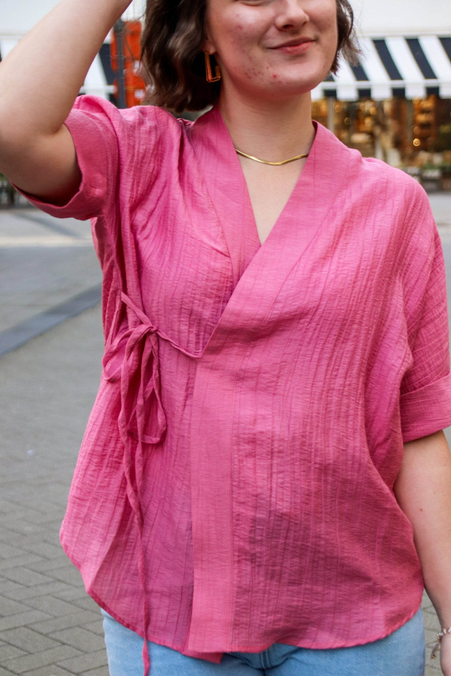 Leila wrap blouse pink