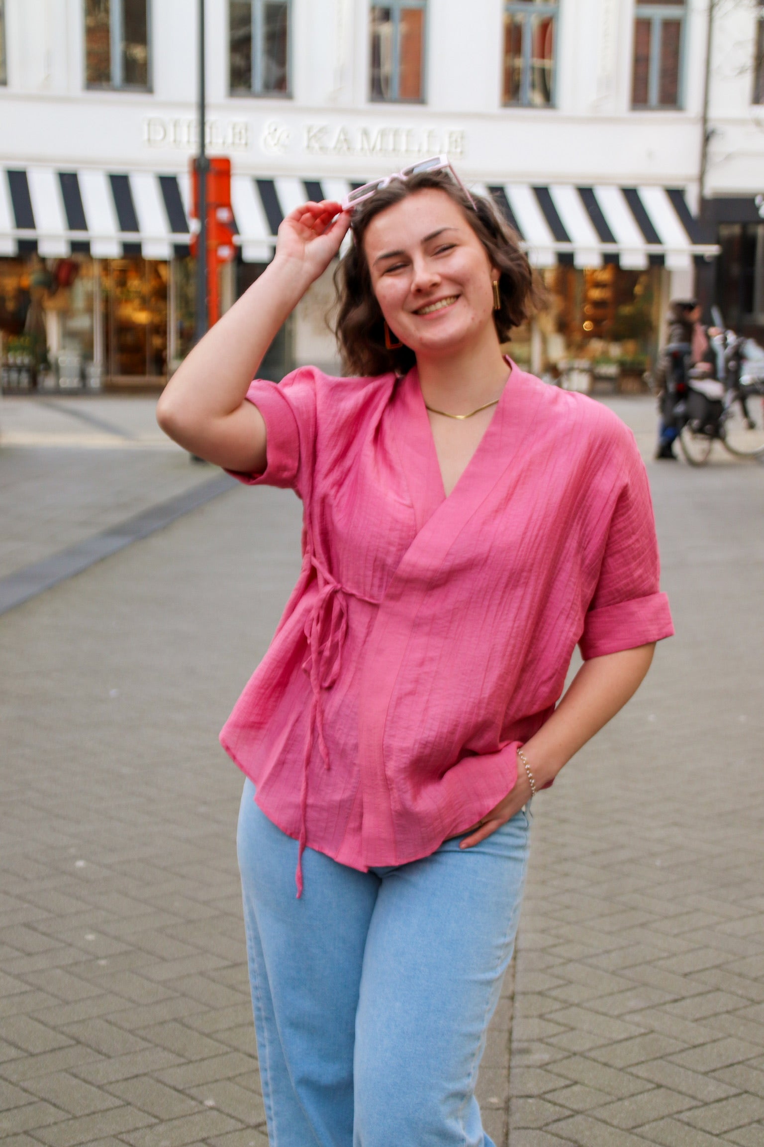 Leila wrap blouse pink