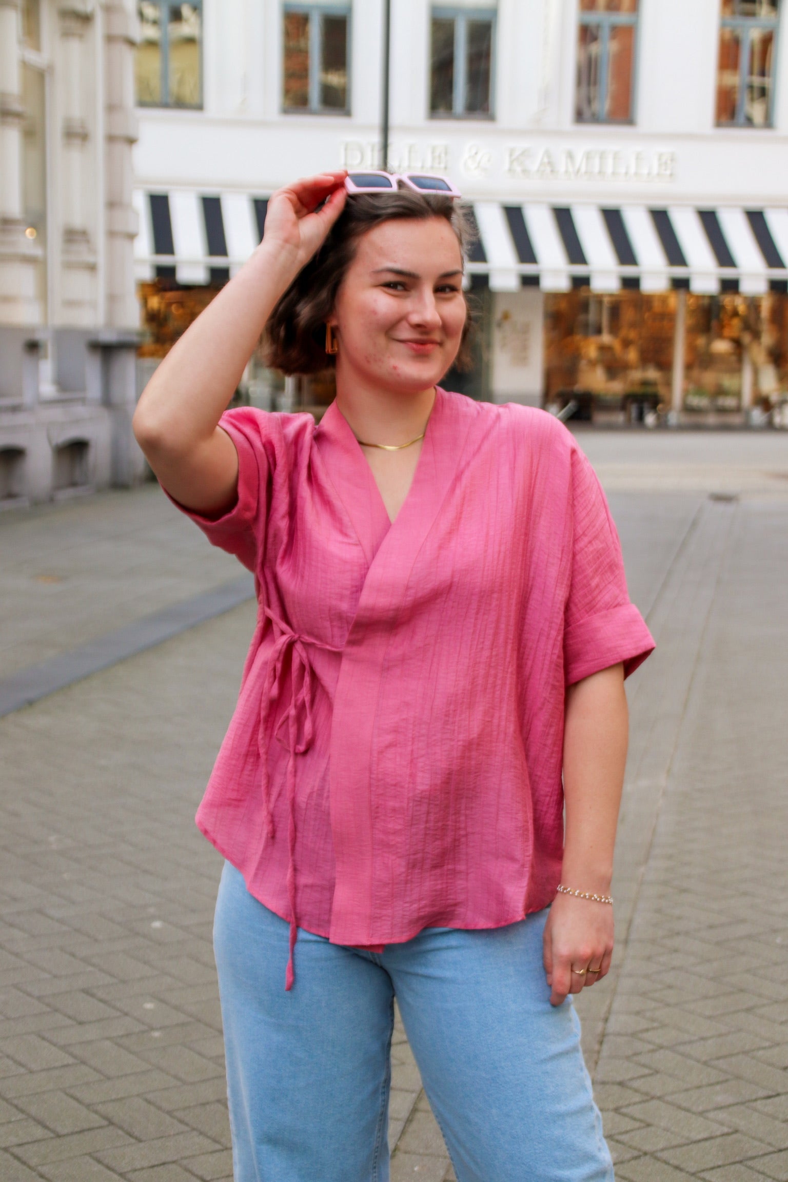 Leila wrap blouse pink