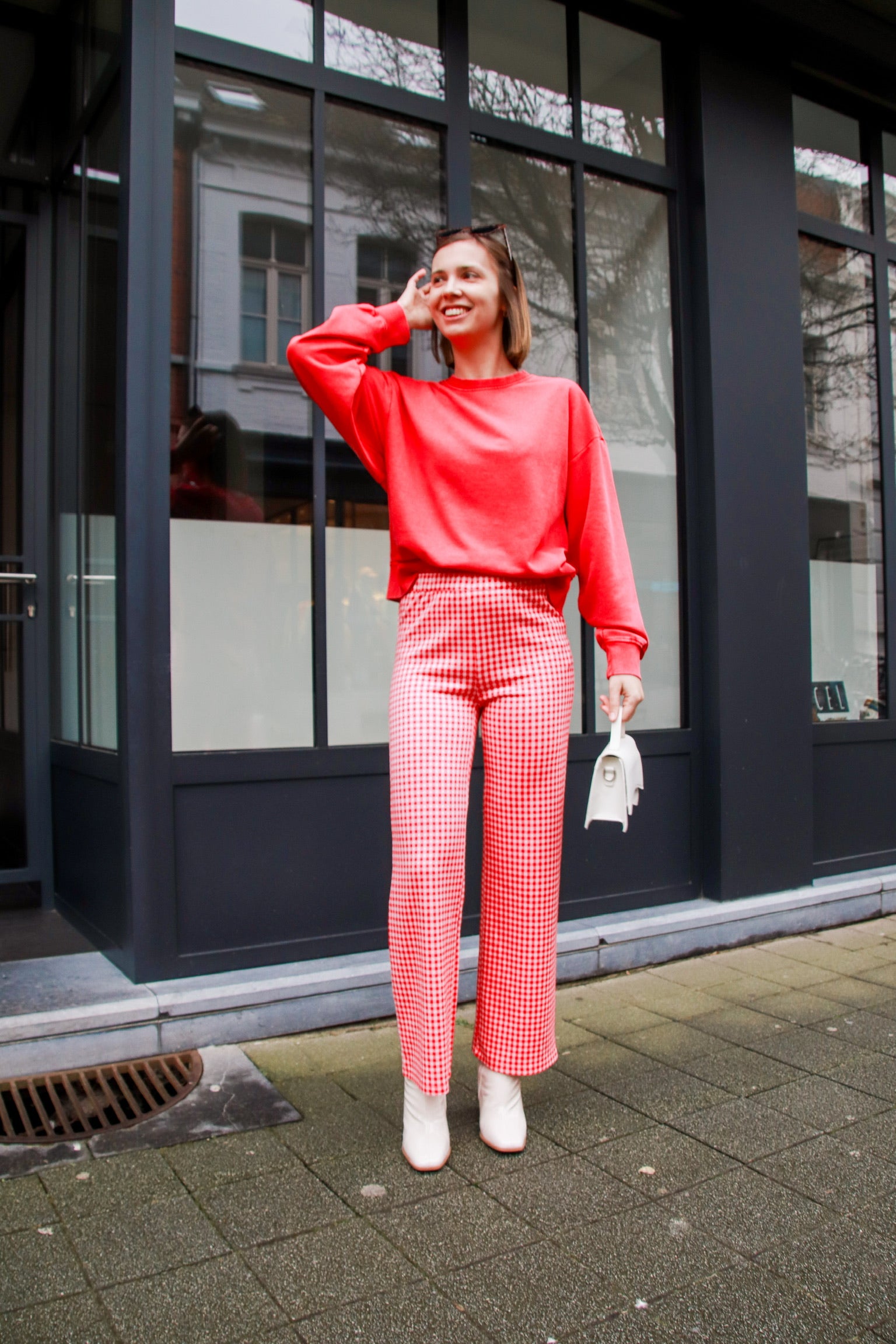 Mia check trousers red