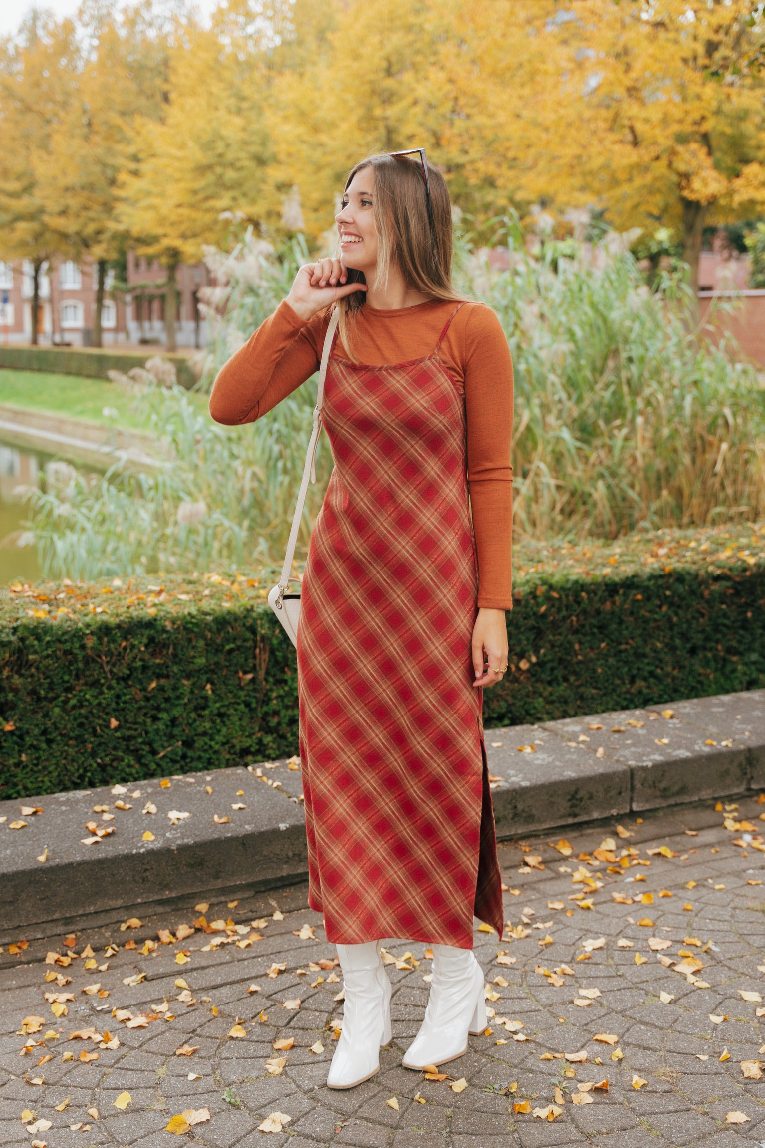 Naïma check dress rust