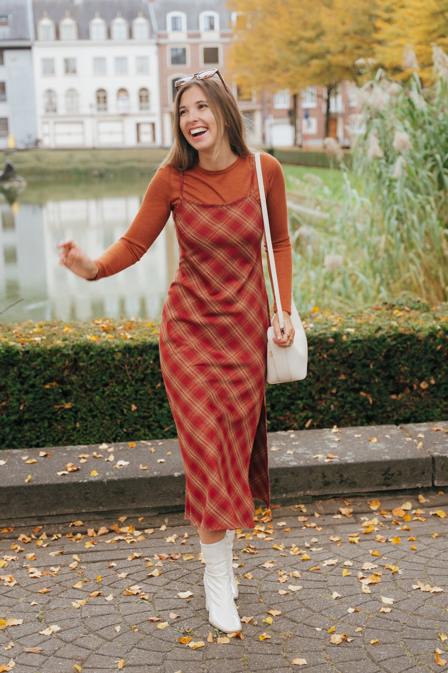 Naïma check dress rust