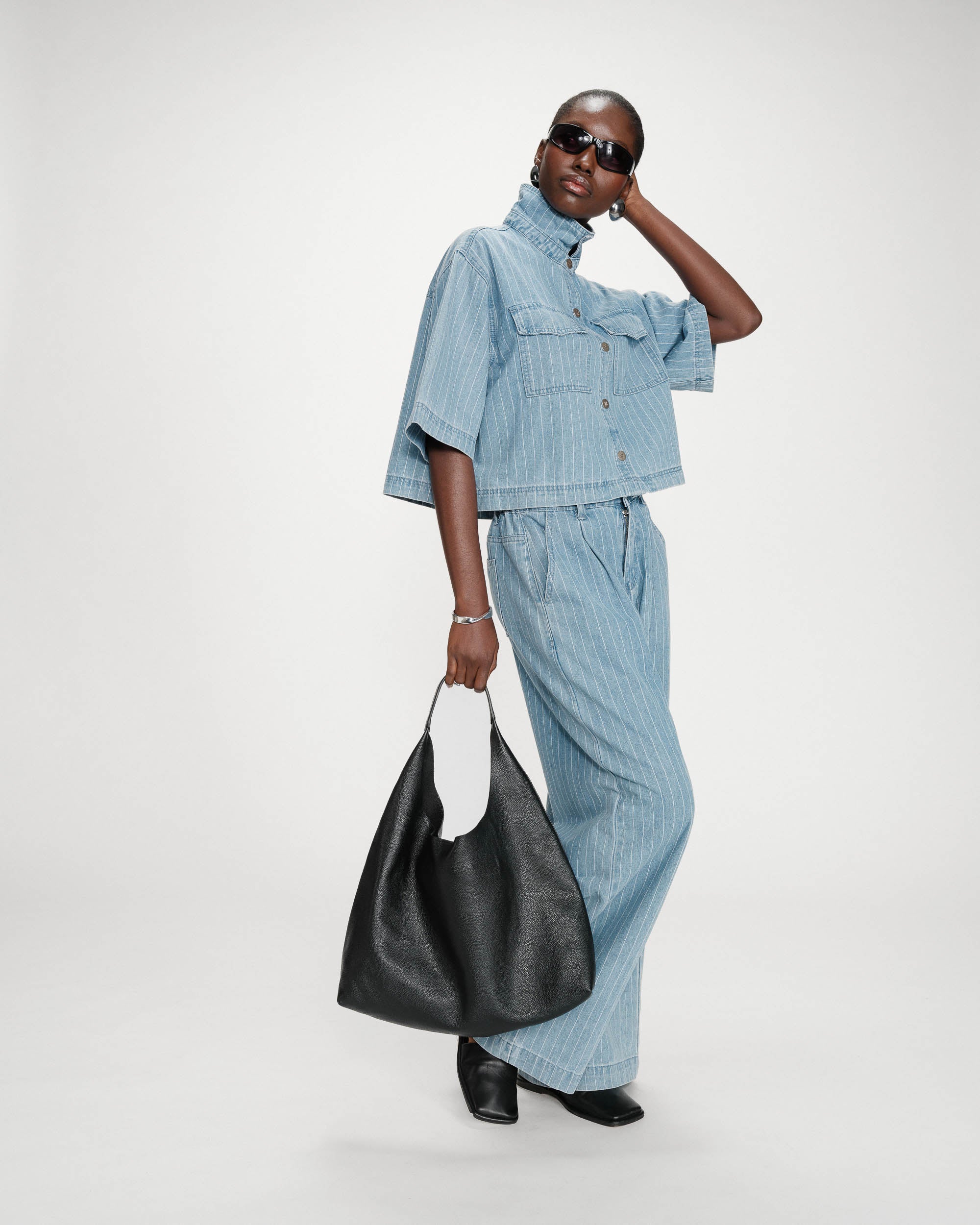 Pompon striped jeans