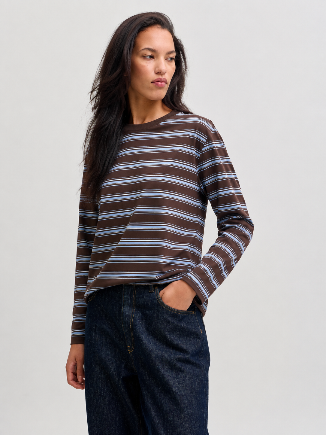 Sophia boxy striped longsleeve -brown